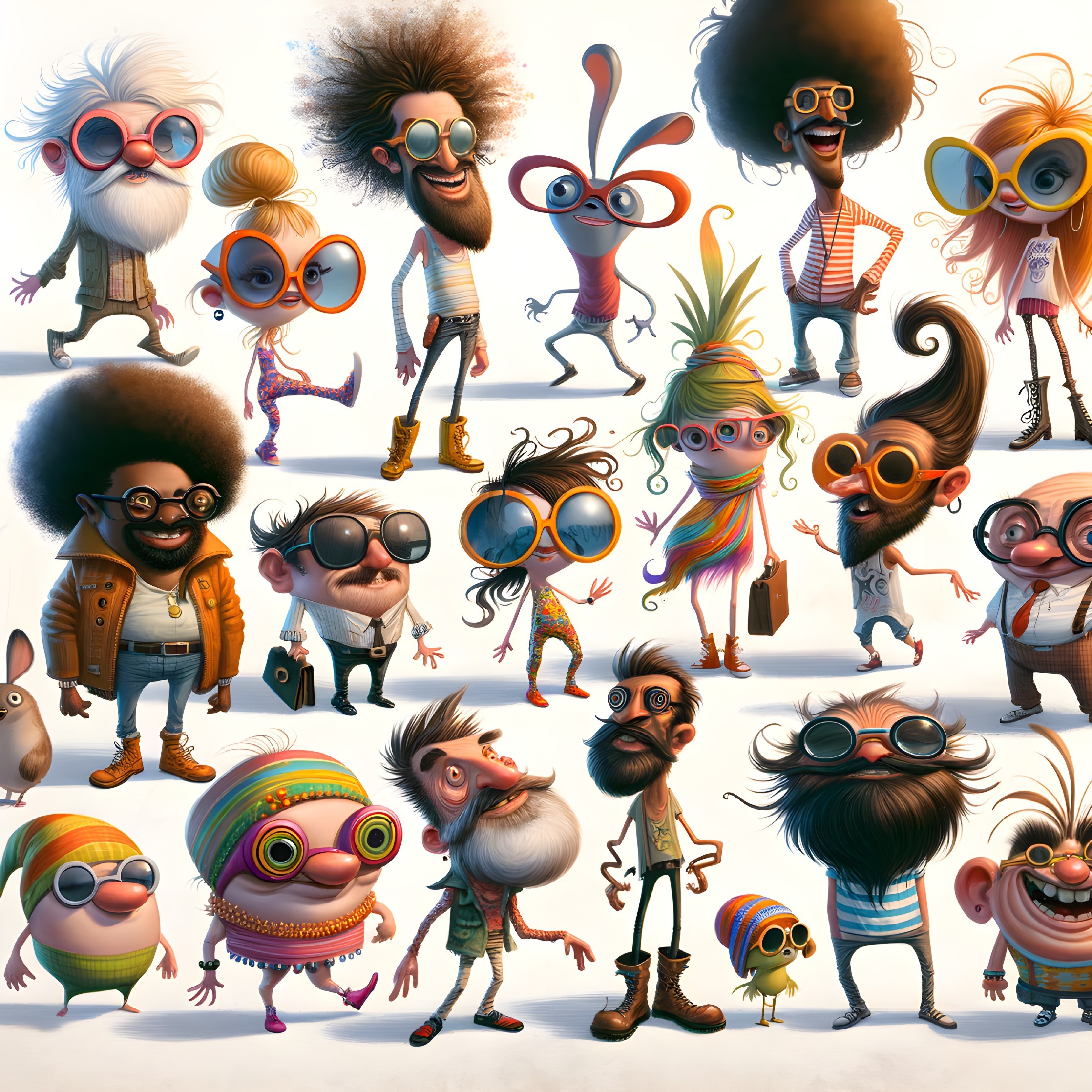 Colorful Cartoon Characters with Exaggerated Features