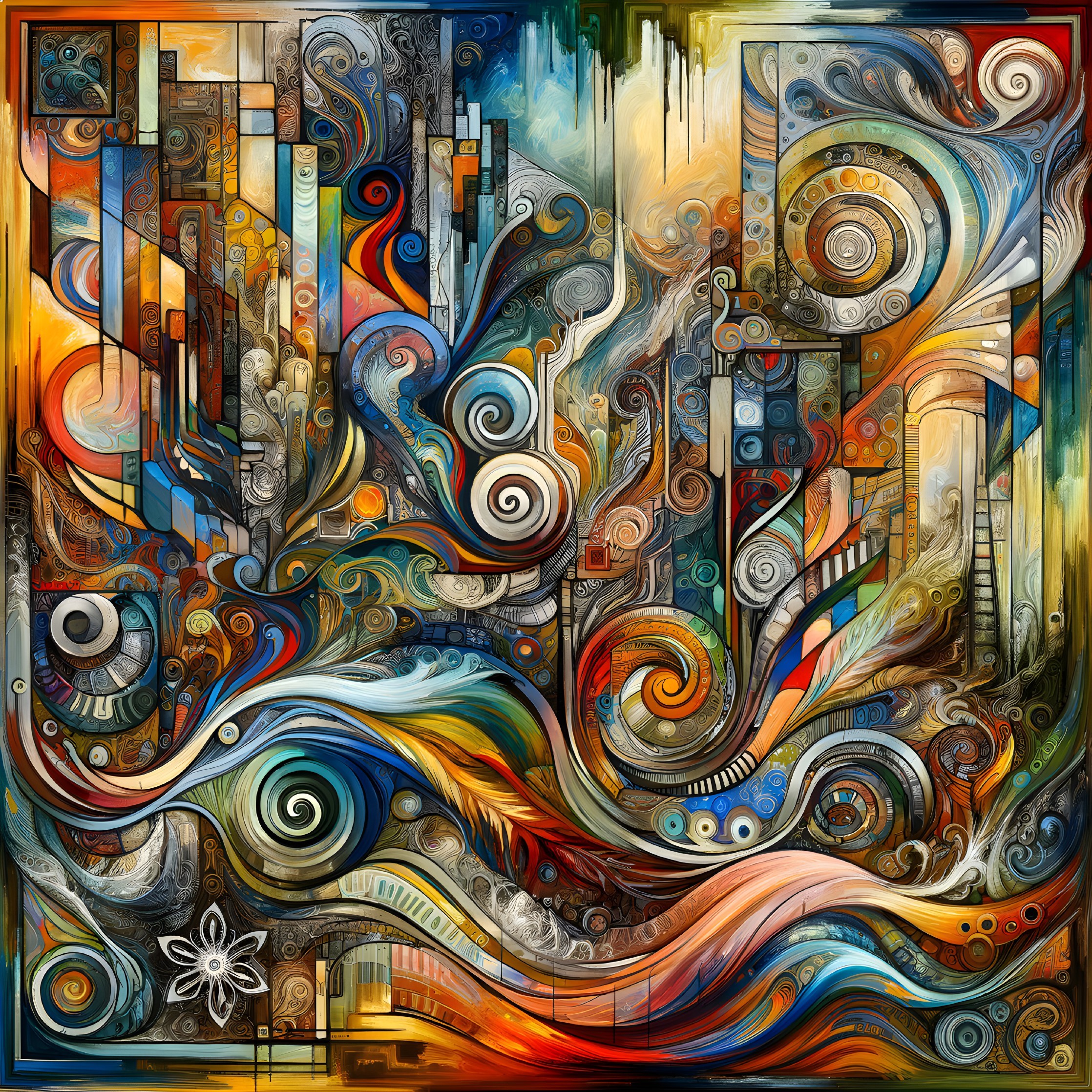 Vibrant Abstract Composition with Dynamic Shapes and Colors
