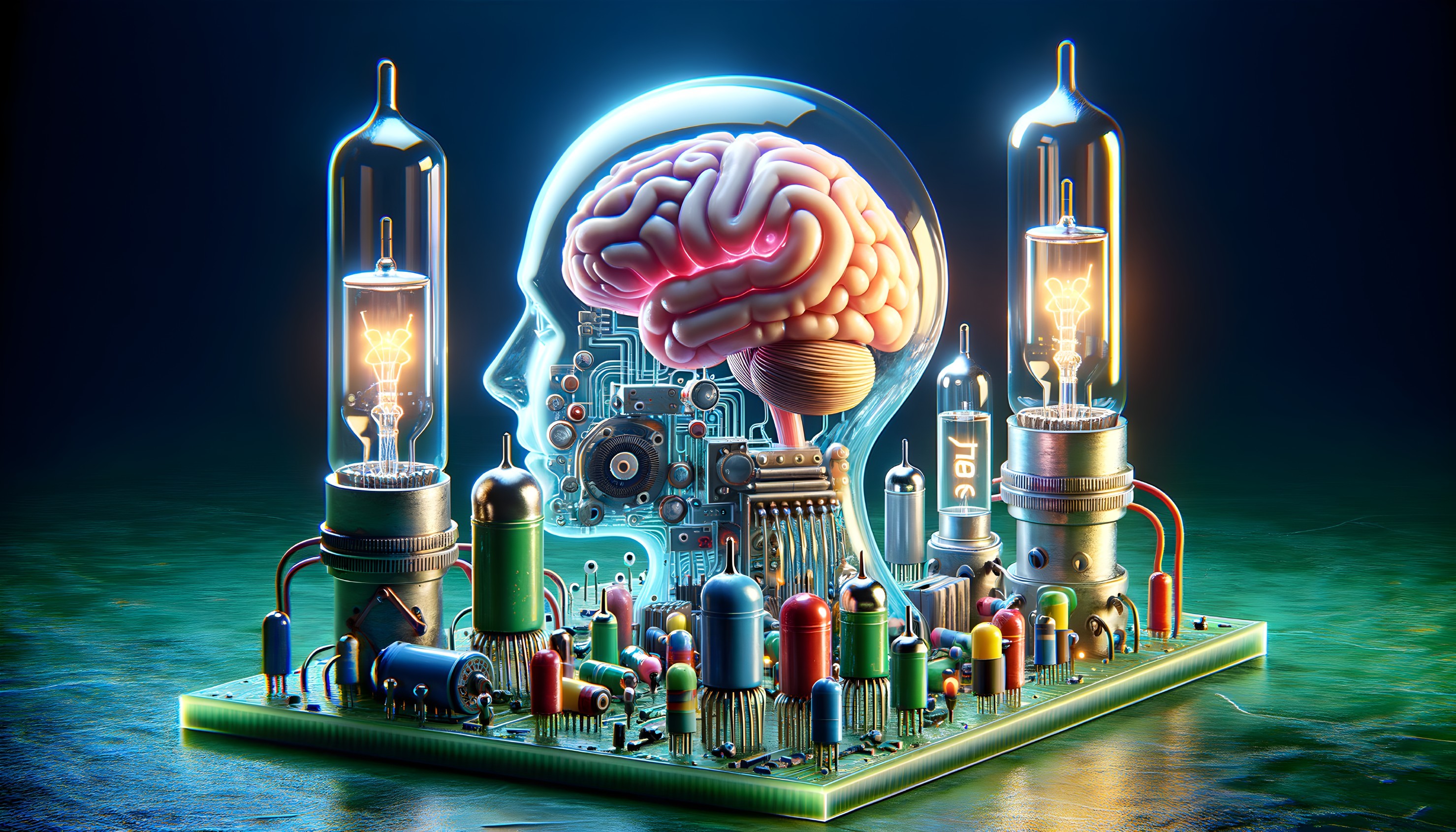 Futuristic Human Brain with Electronic Components