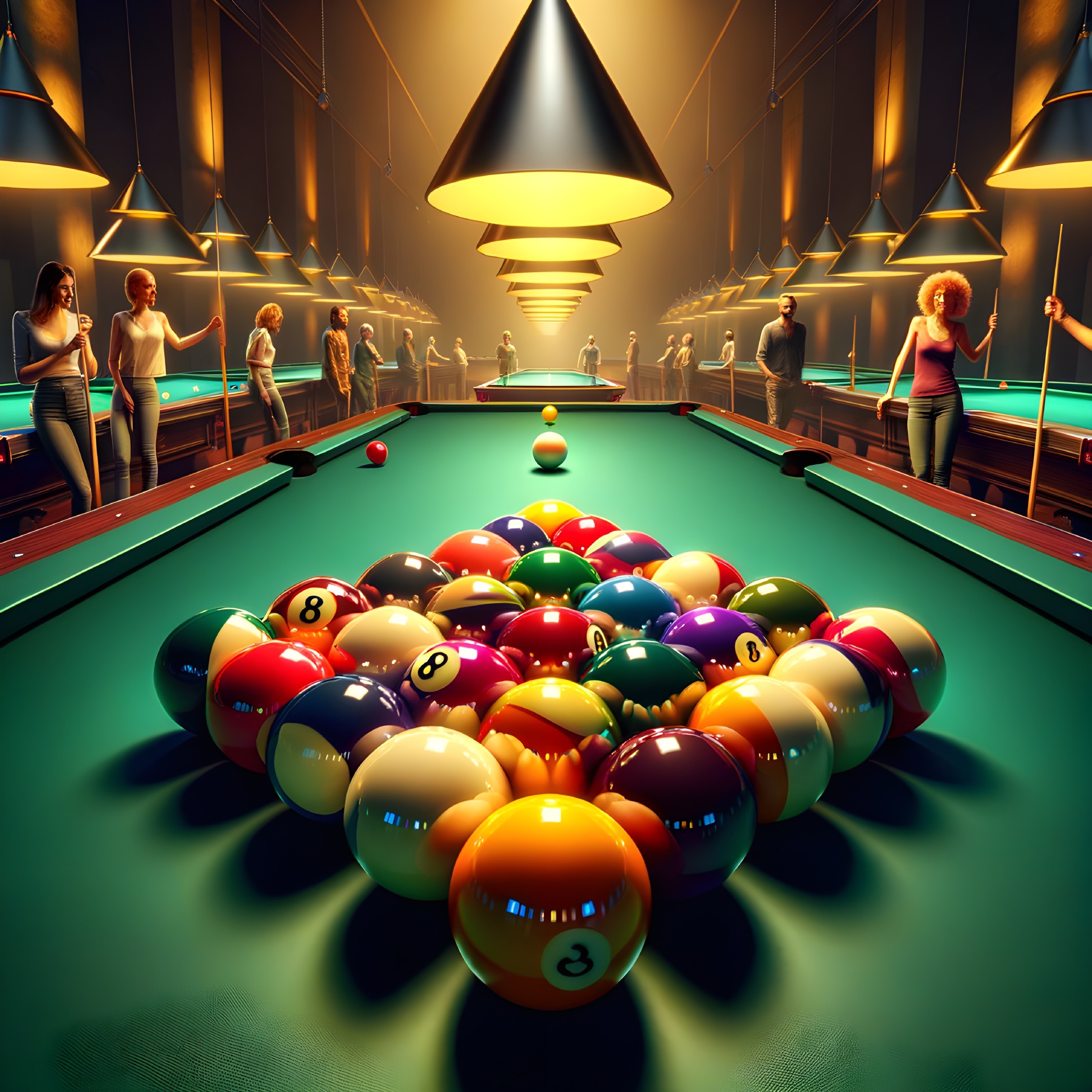 Vibrant Pool Hall with Colorful Billiard Balls