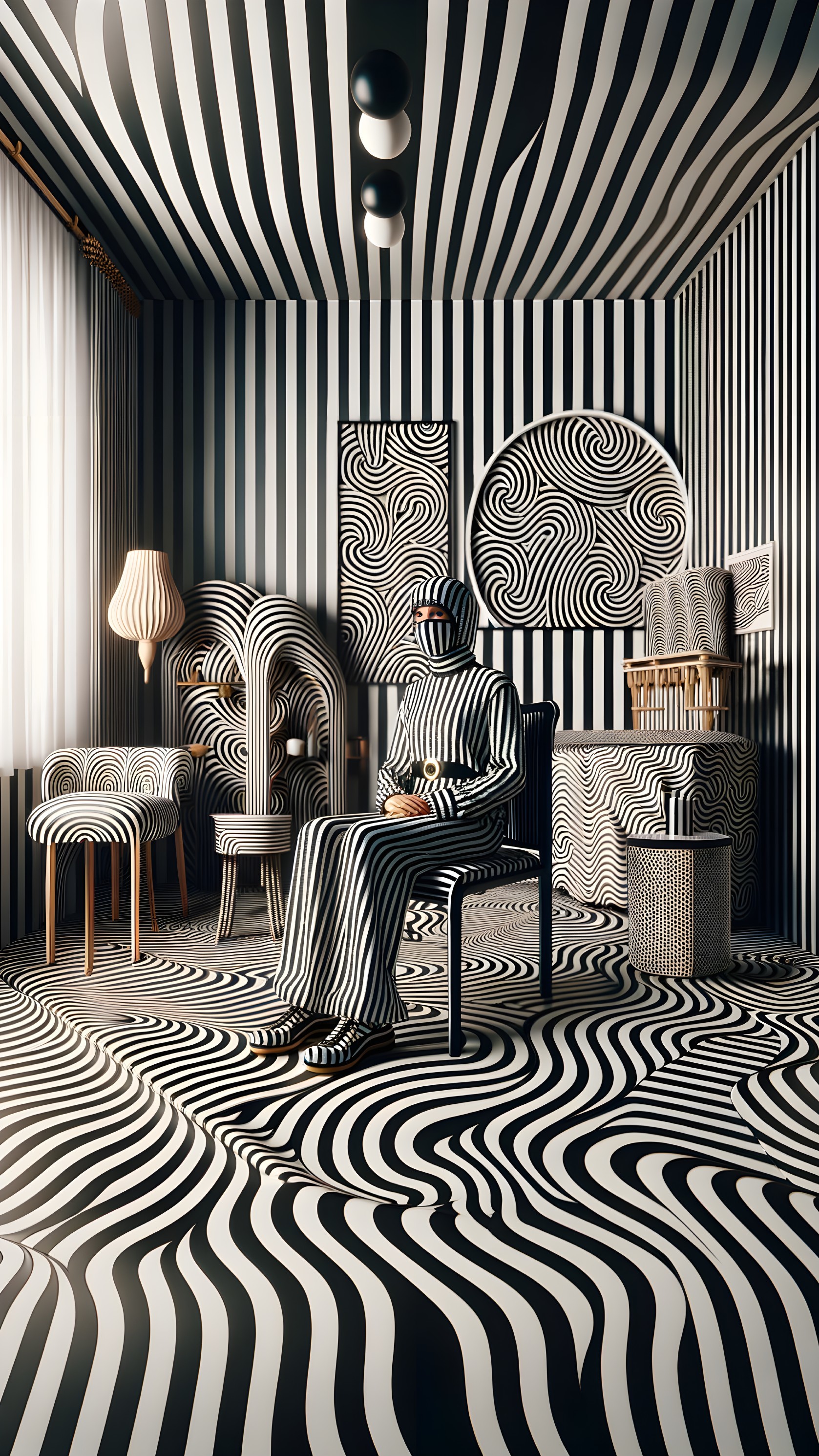 Room with Bold Black and White Striped Patterns