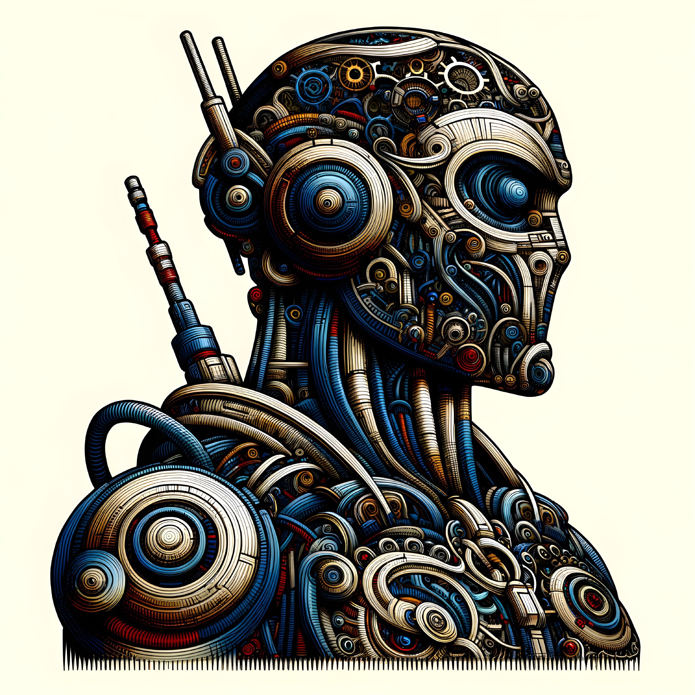 Stylized Robot Head with Metallic Gears and Circuits