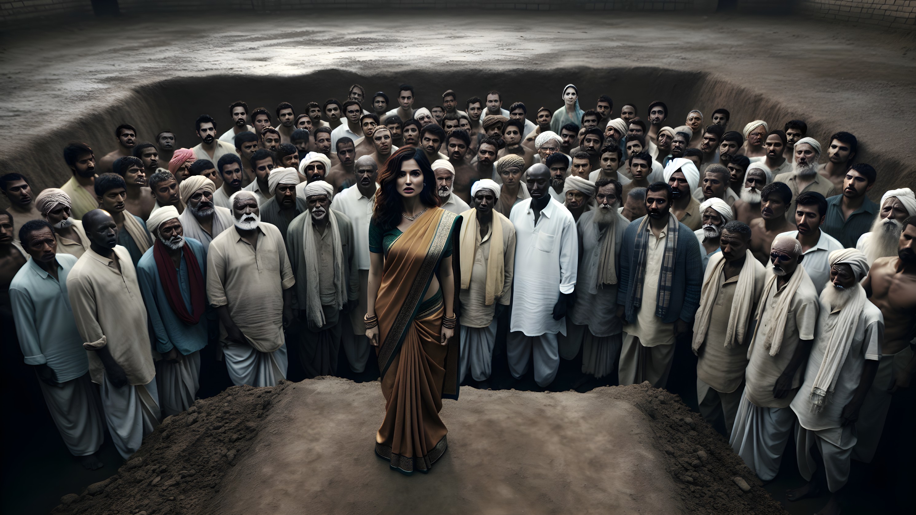 Diverse Group in Traditional Attire in Dramatic Setting