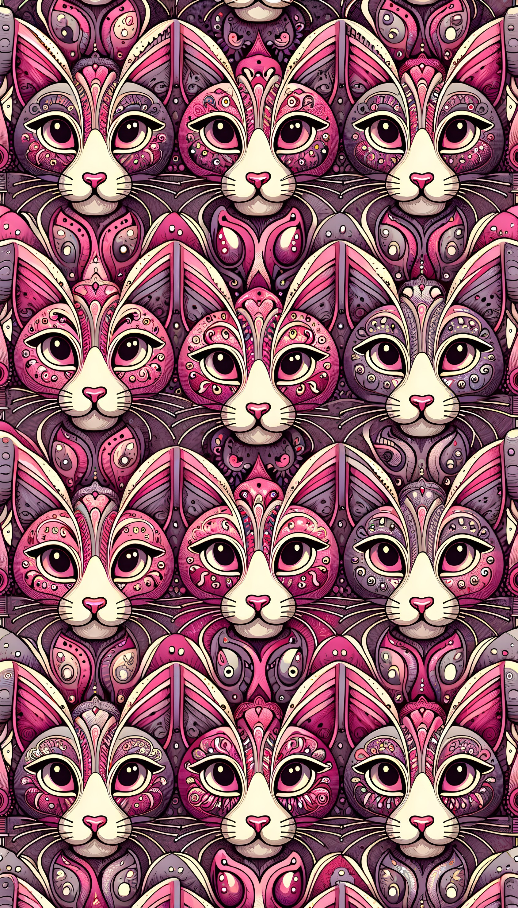 Stylized Rabbit Faces in Colorful Repeating Pattern