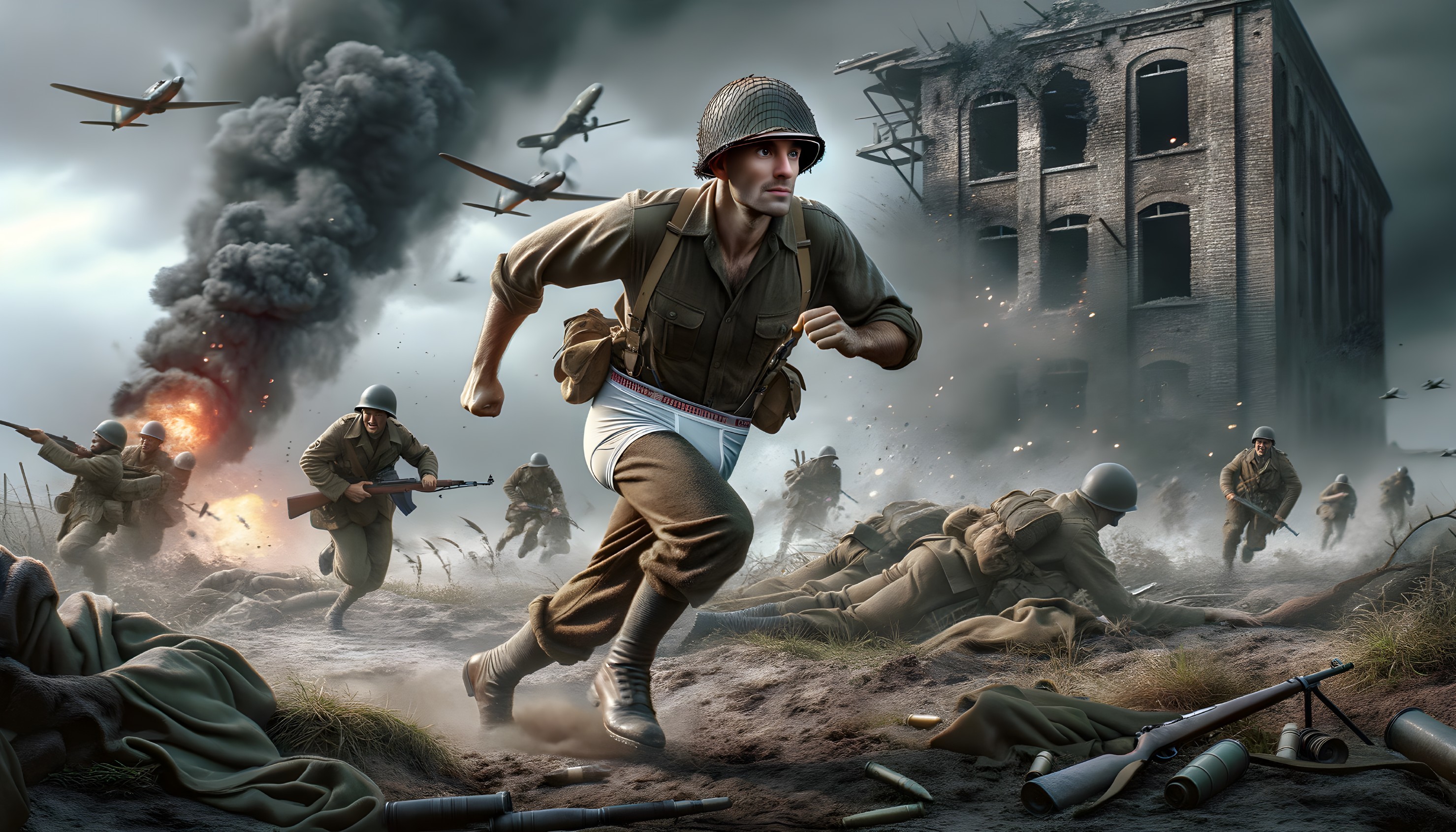 World War II Battlefield Scene with Soldiers in Action