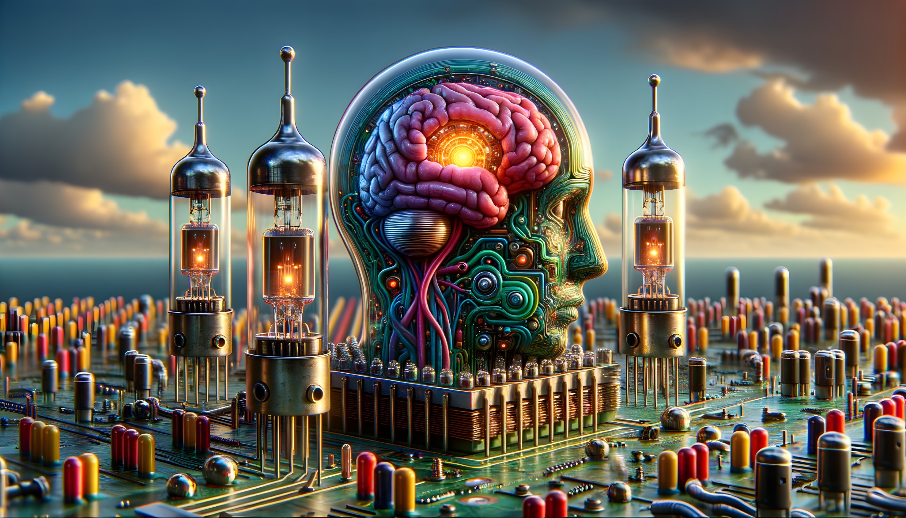 Surreal Fusion of Technology and Biology in Artwork