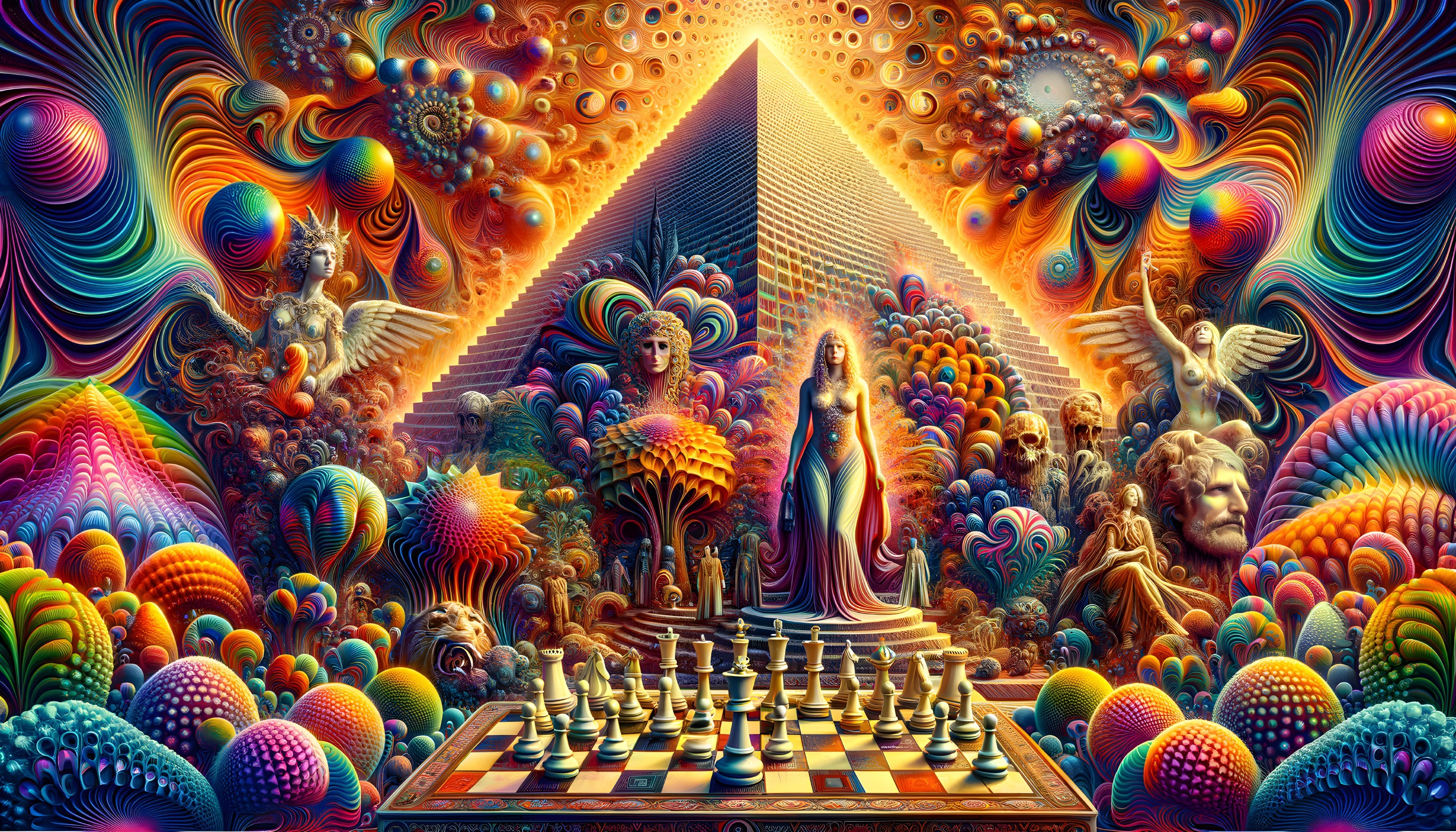 Surreal Landscape with Grand Pyramid and Chessboard