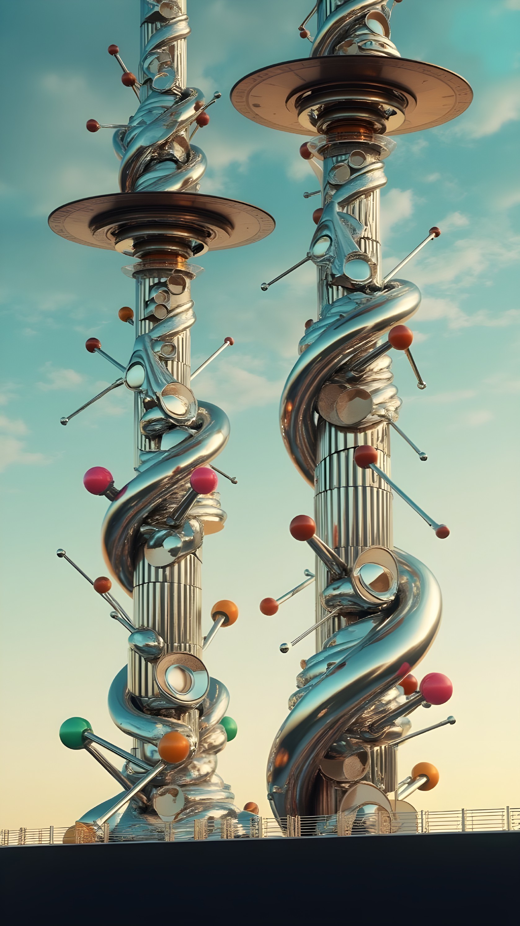 Futuristic Metallic Structures with Colorful Elements