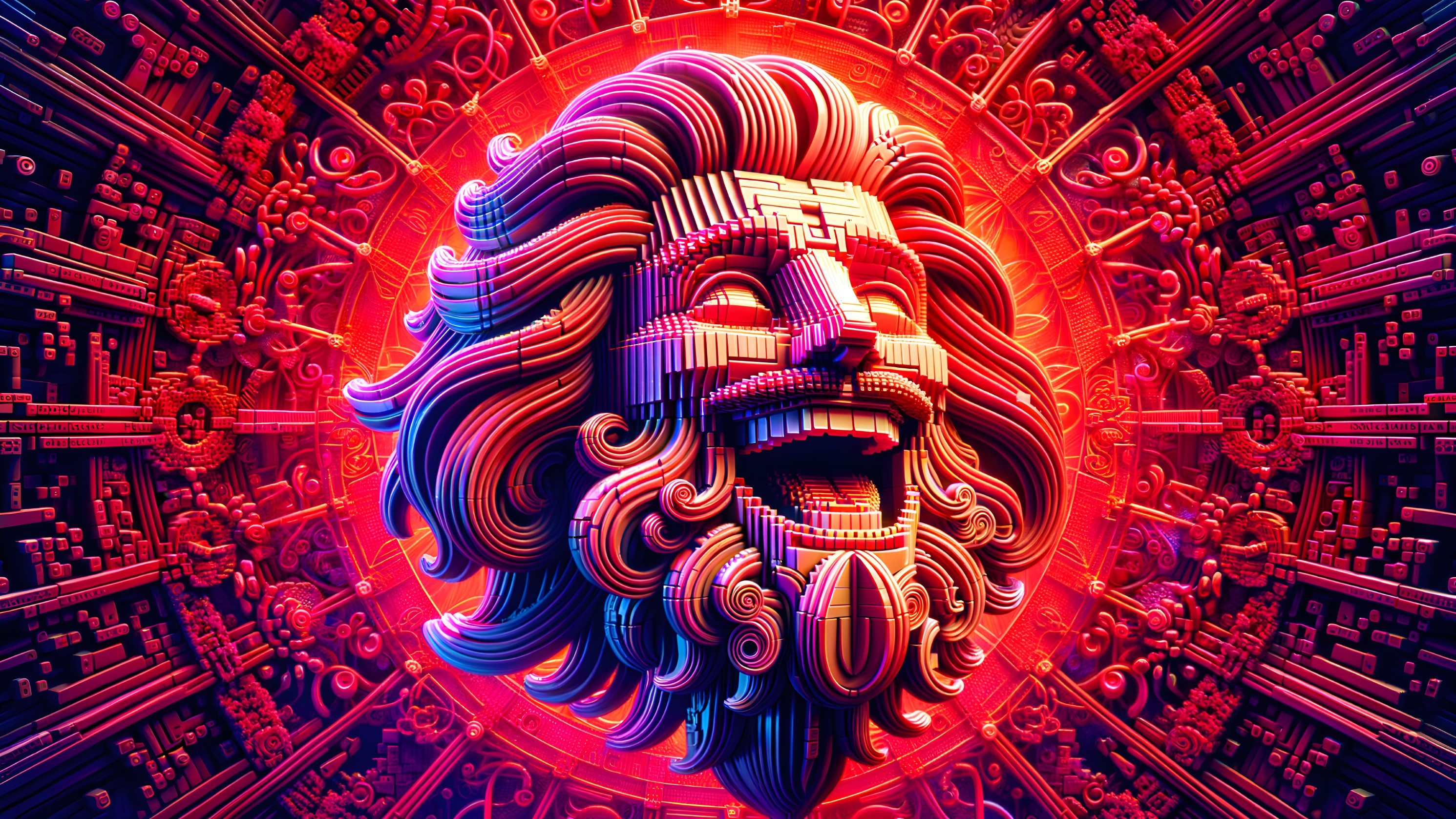 Vibrant Stylized Lion Face with Geometric Patterns