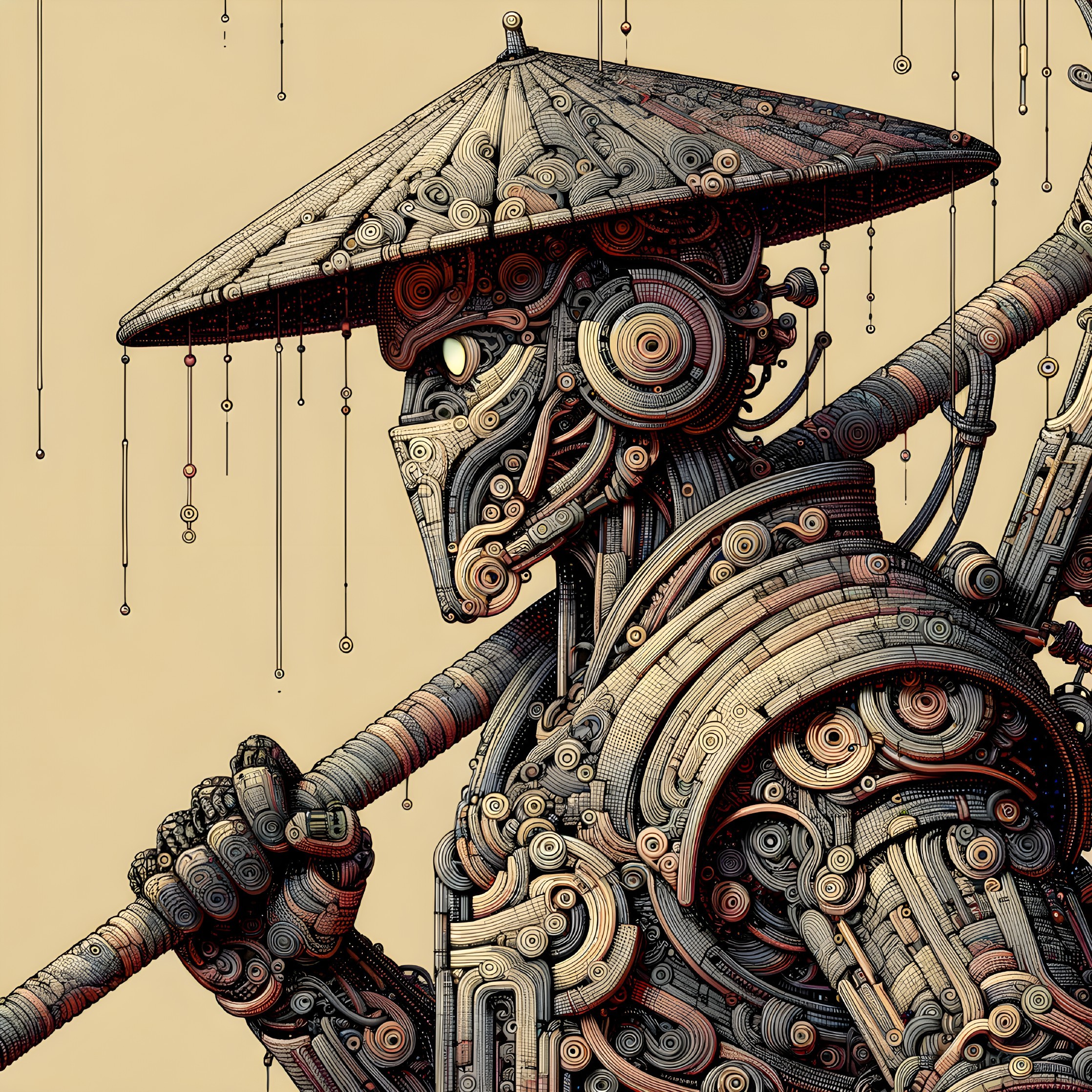Robot Samurai with Futuristic and Traditional Elements
