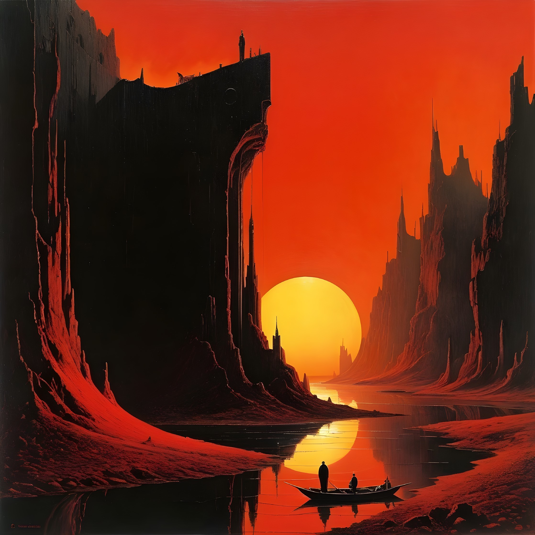 Dramatic Landscape with Sunset Over Tranquil River