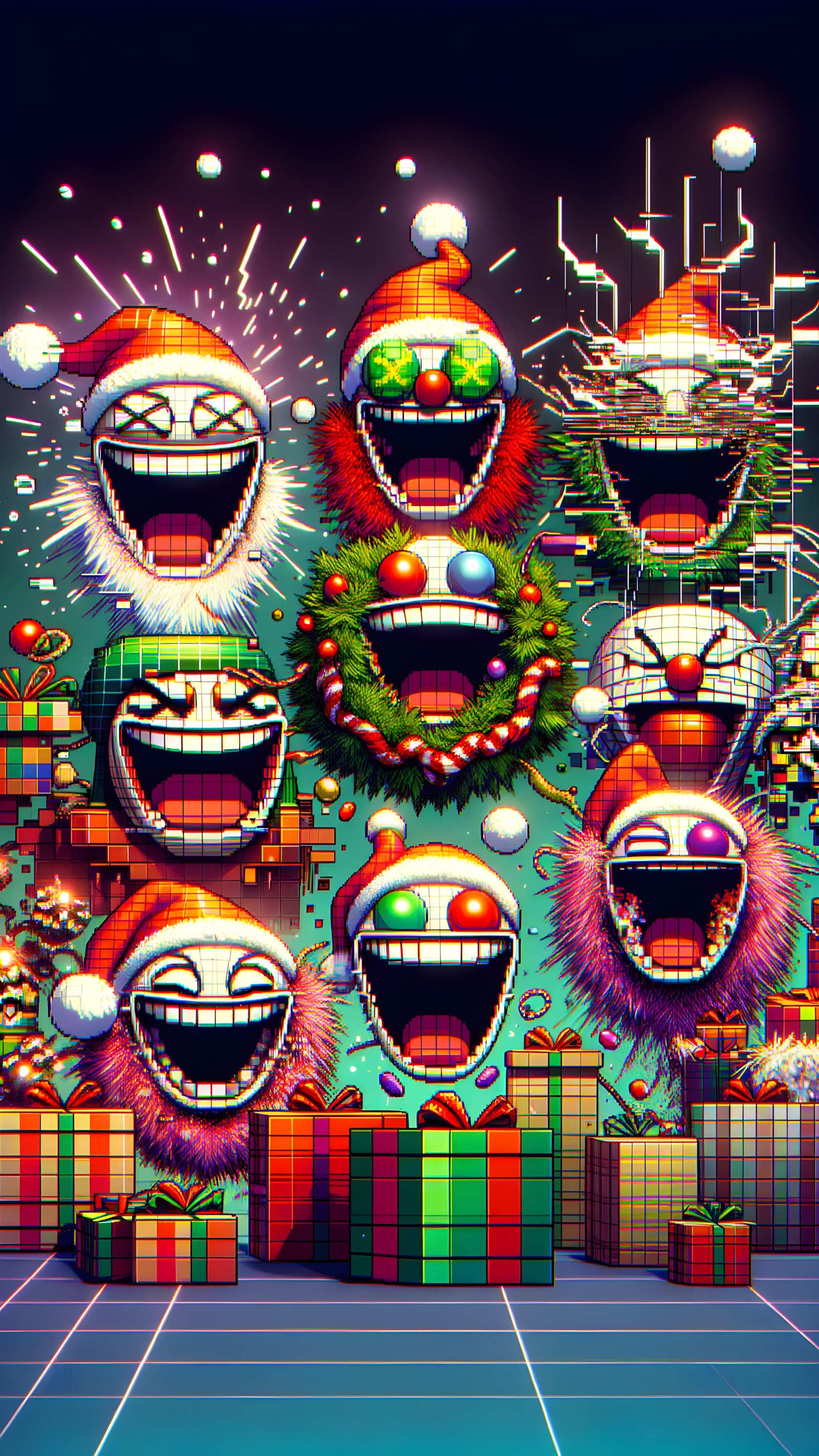 Colorful Retro Digital Artwork of Whimsical Faces