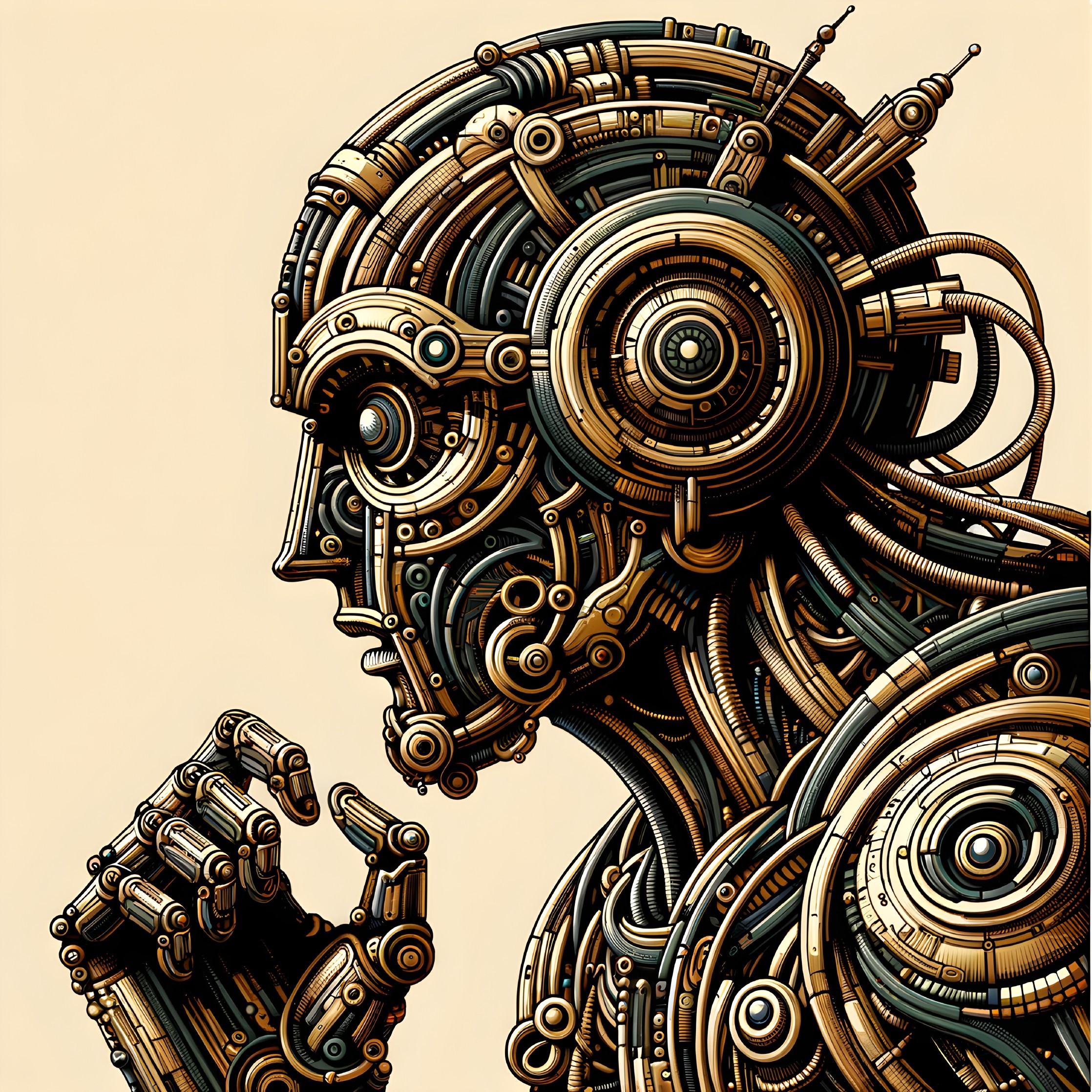 Stylized Robotic Figure with Steampunk Aesthetics