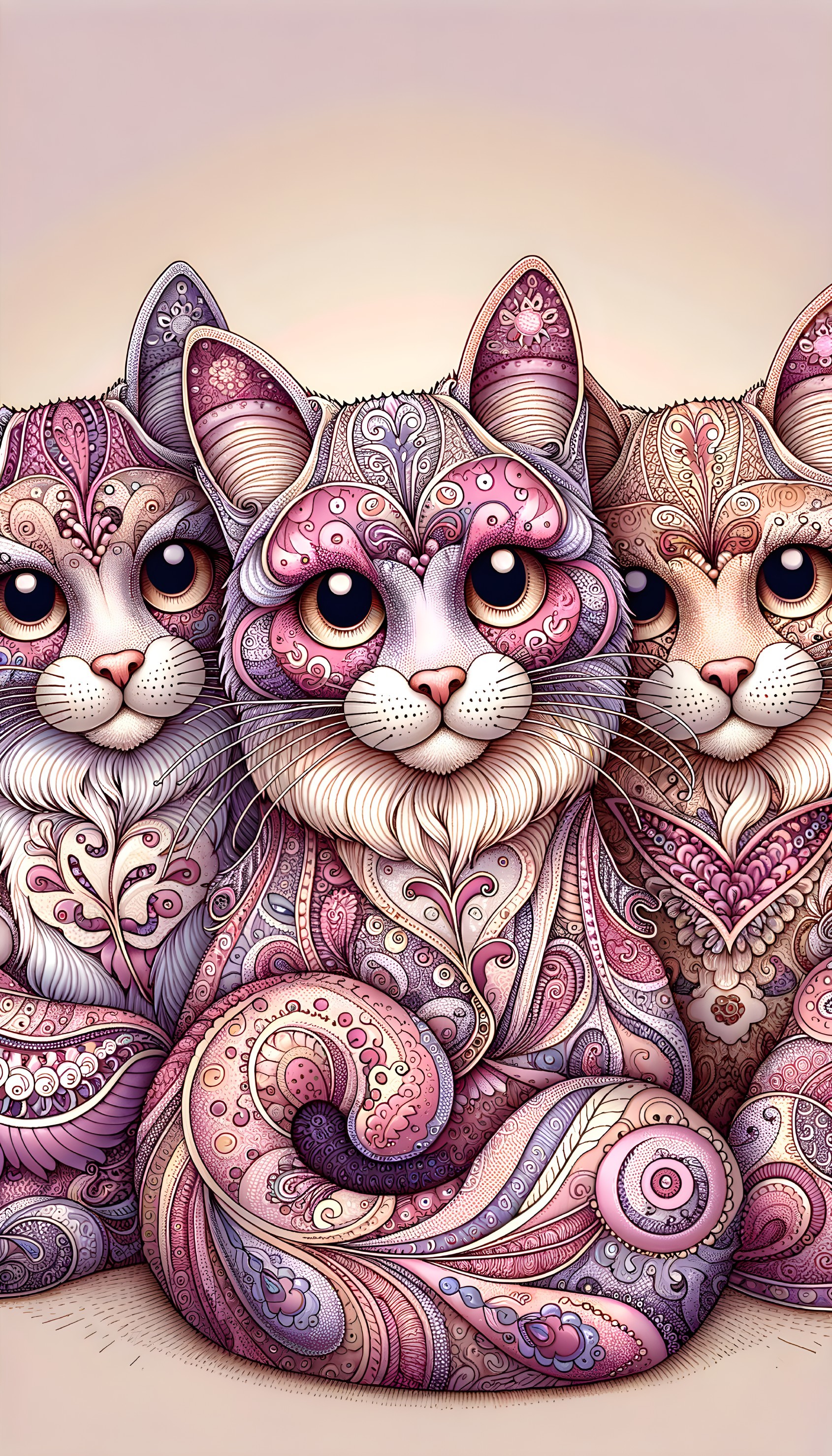 Intricate Cats with Vibrant Patterns and Colors
