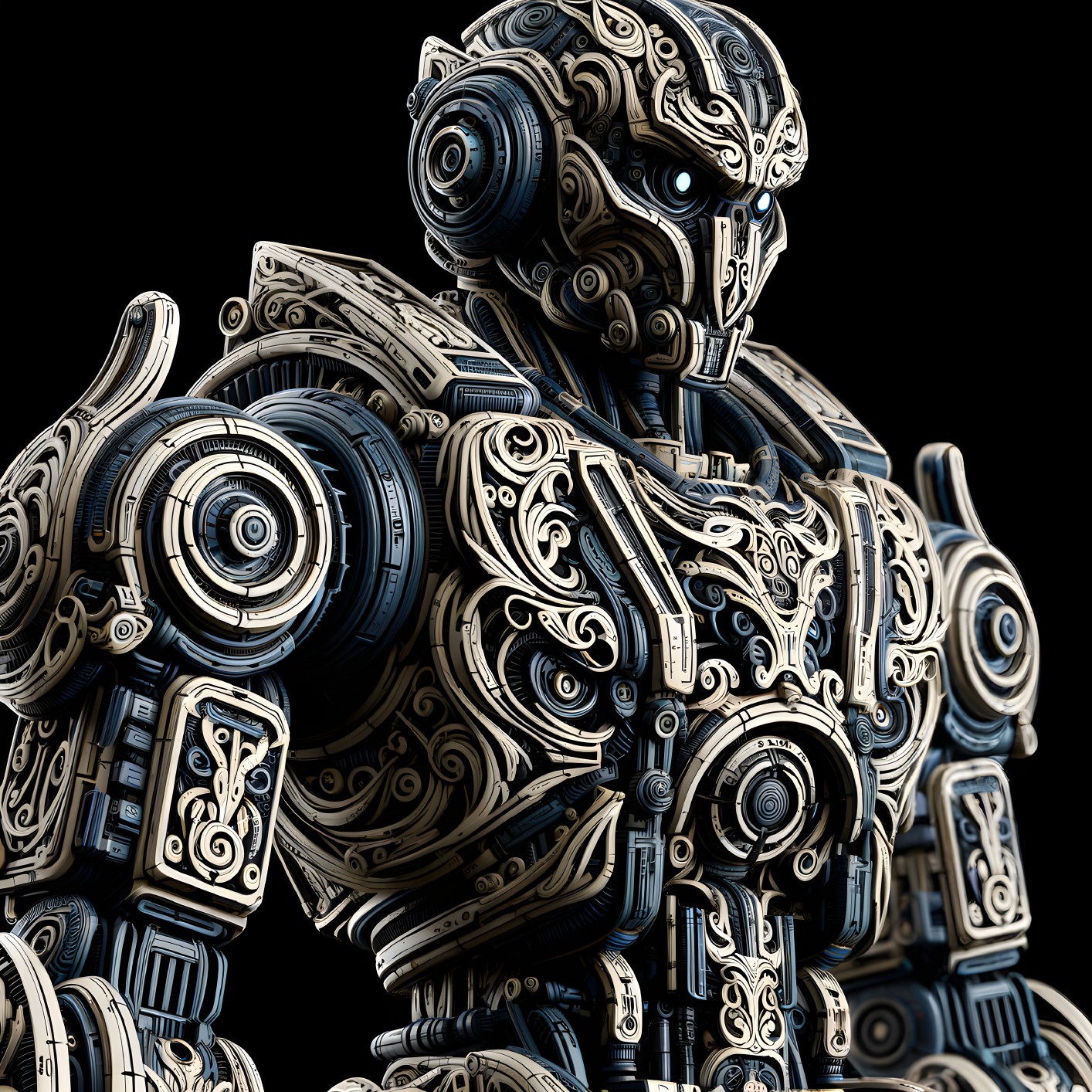 Detailed Humanoid Robot with Ornate Design Features
