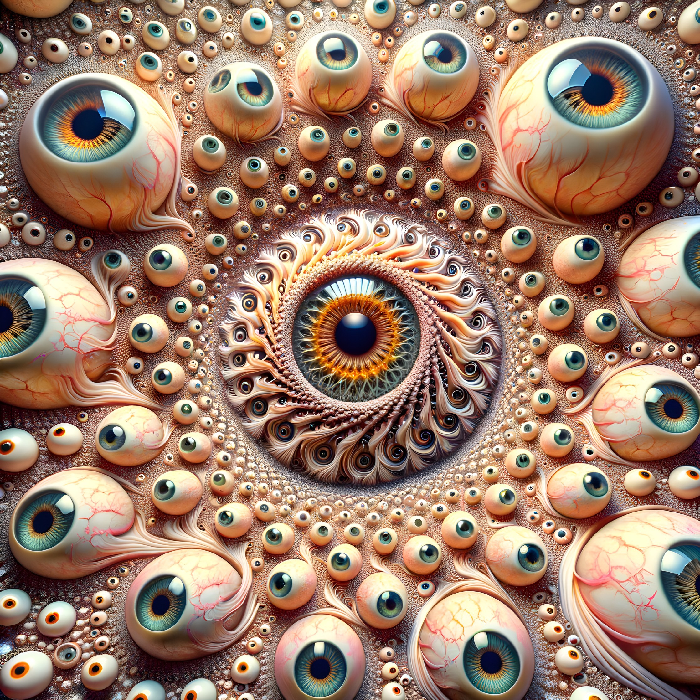 Surreal Composition of Eyes in a Galaxy Design