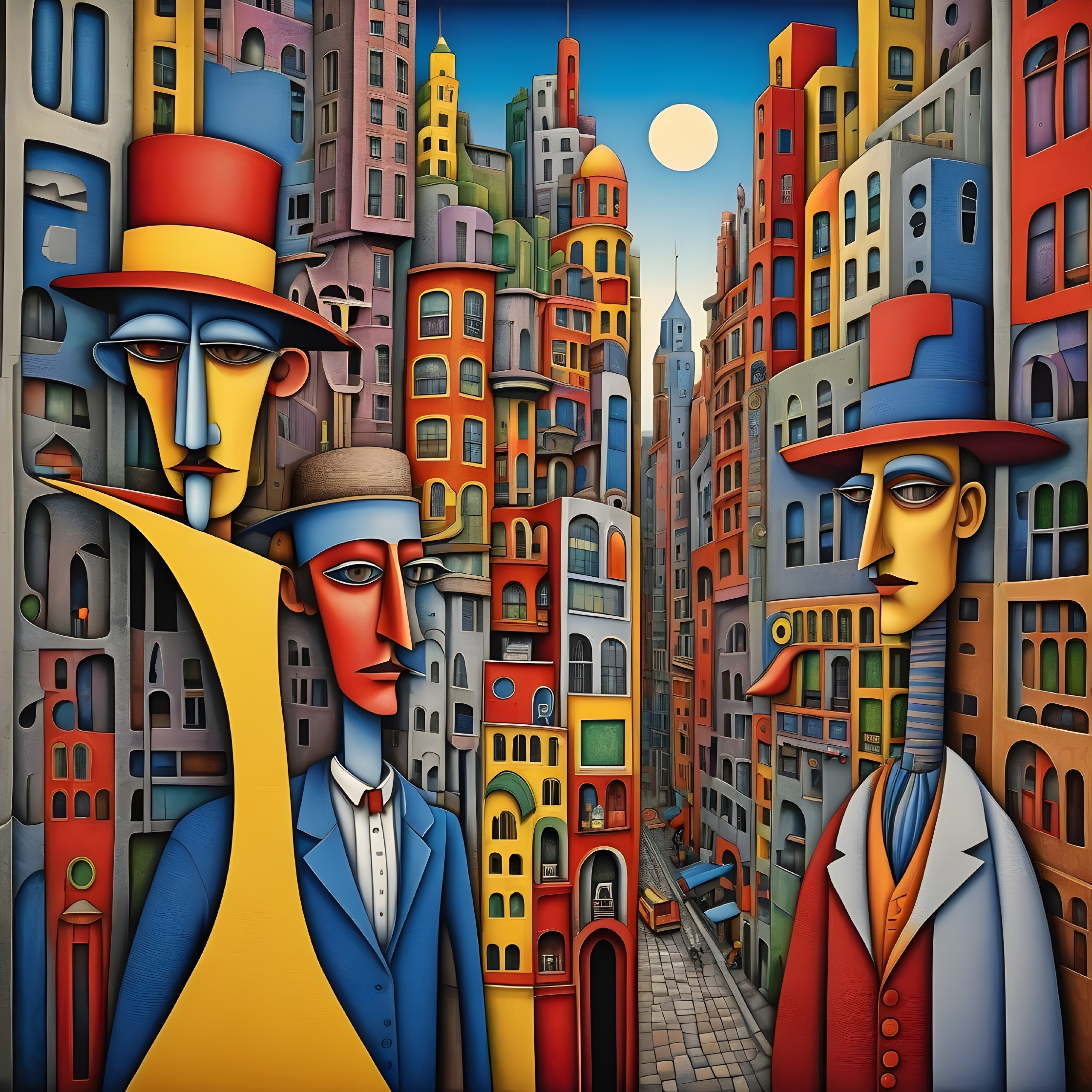 Vibrant Cityscape with Abstract Buildings and Figures