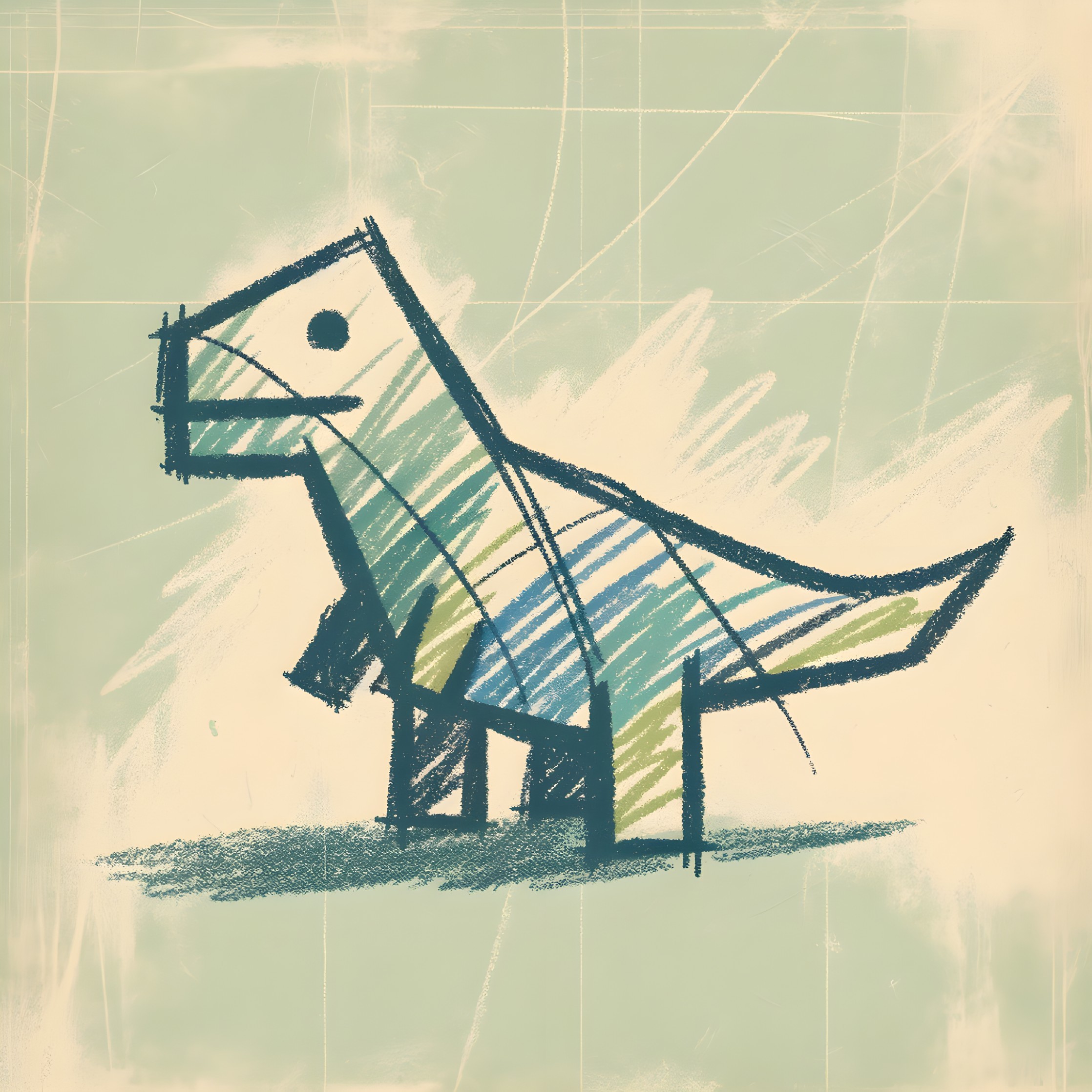 Playful Dinosaur Drawing with Vibrant Colors and Shapes