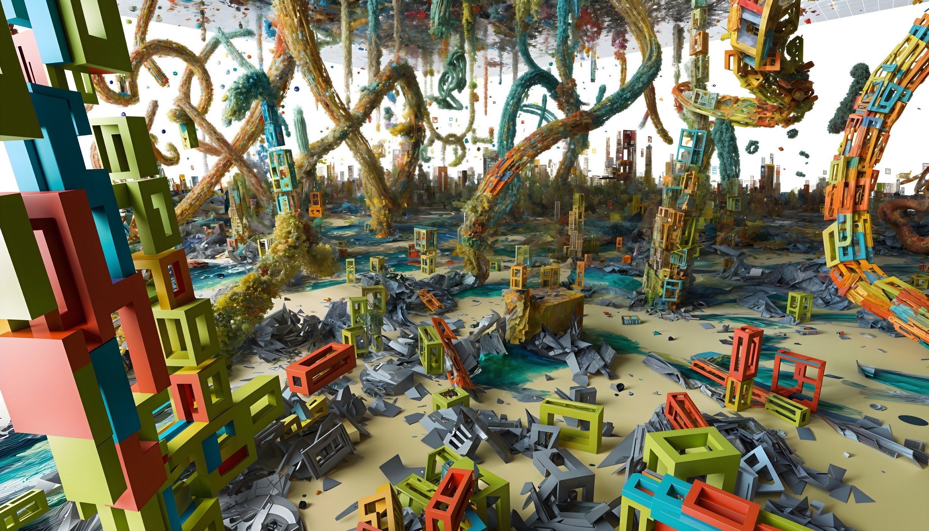 Surreal Landscape with Abstract Structures and Colors