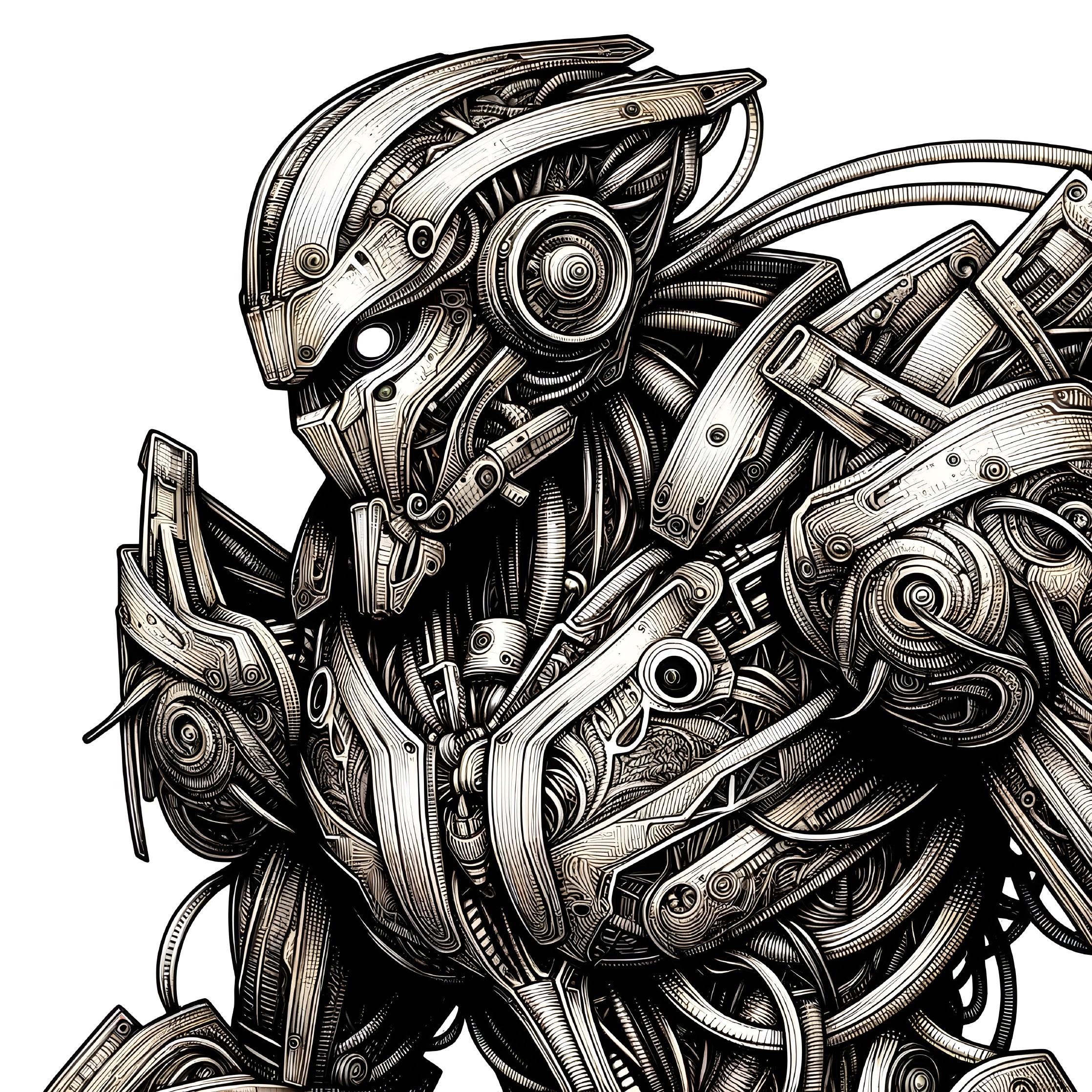 Futuristic Robotic Figure with Intricate Design Elements