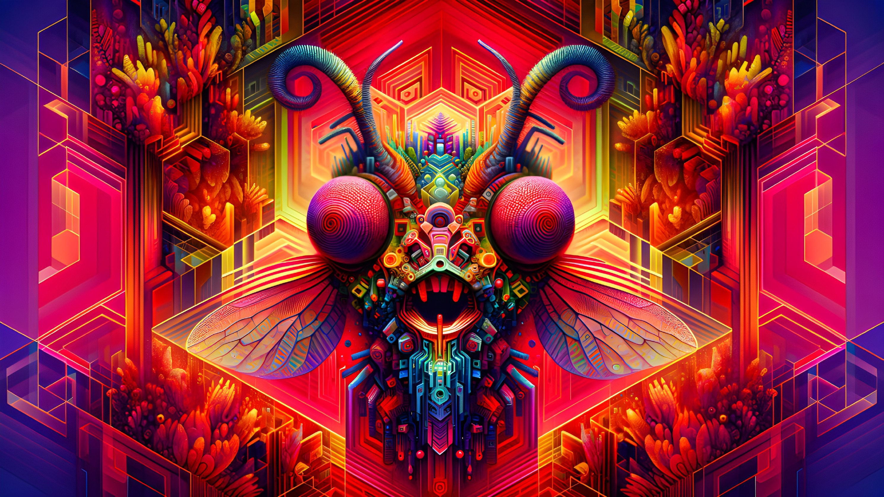 Abstract Moth with Geometric Patterns and Vivid Colors