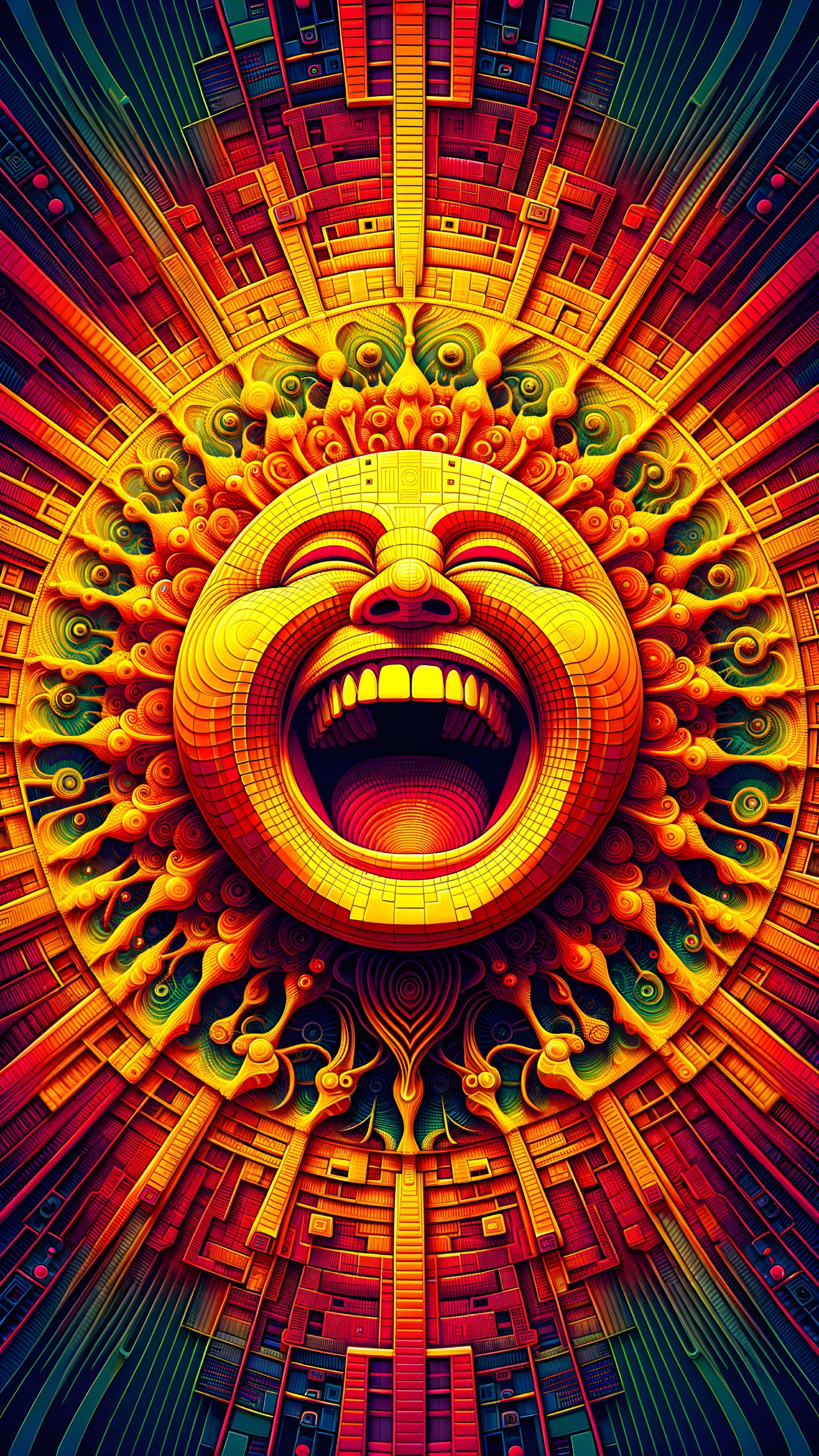Vibrant Stylized Sun with Joyful Face and Colors