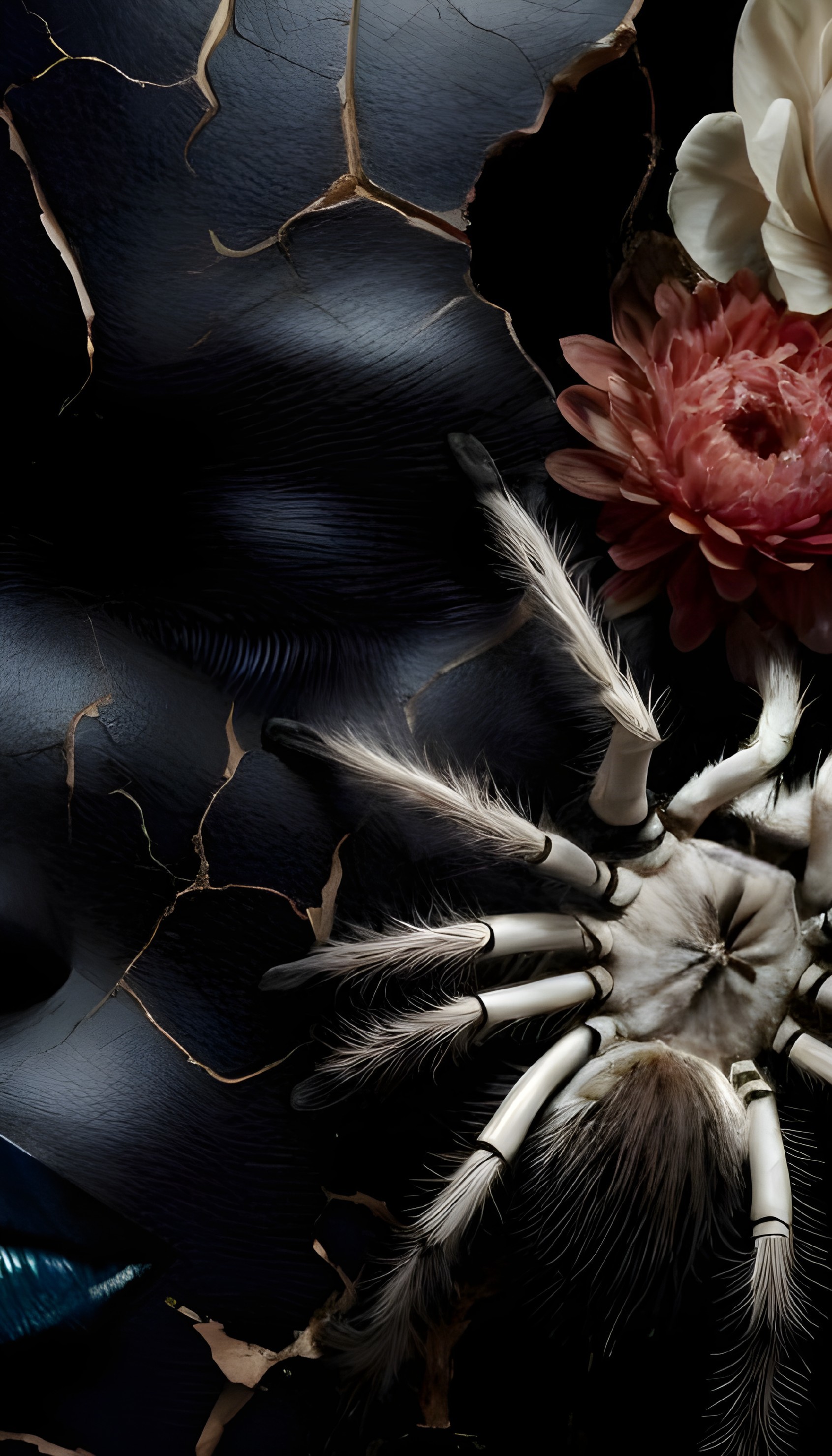 Dramatic Composition with Tarantula and Vibrant Flowers