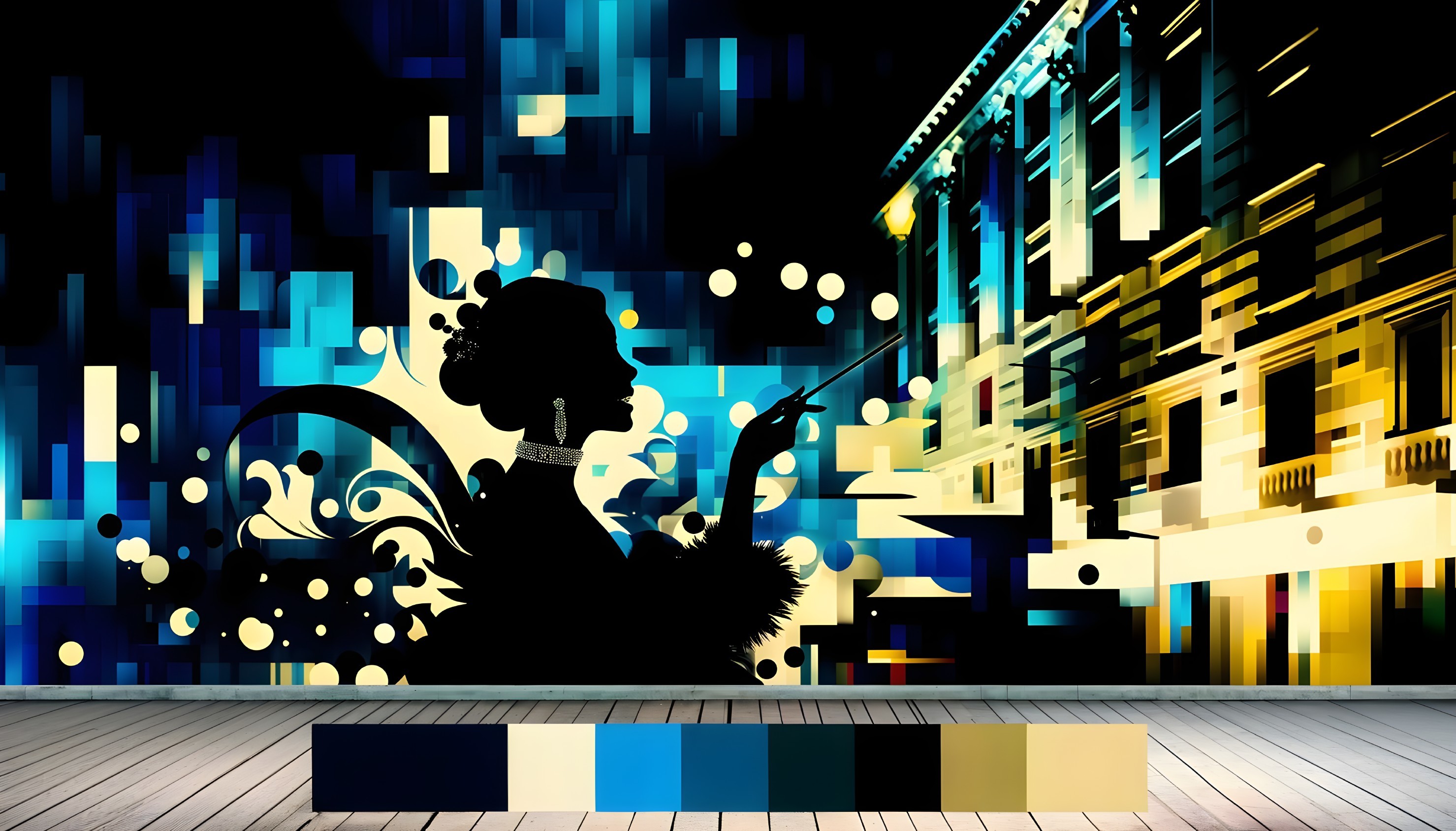 Silhouette of a Glamorous Woman in Abstract Colors