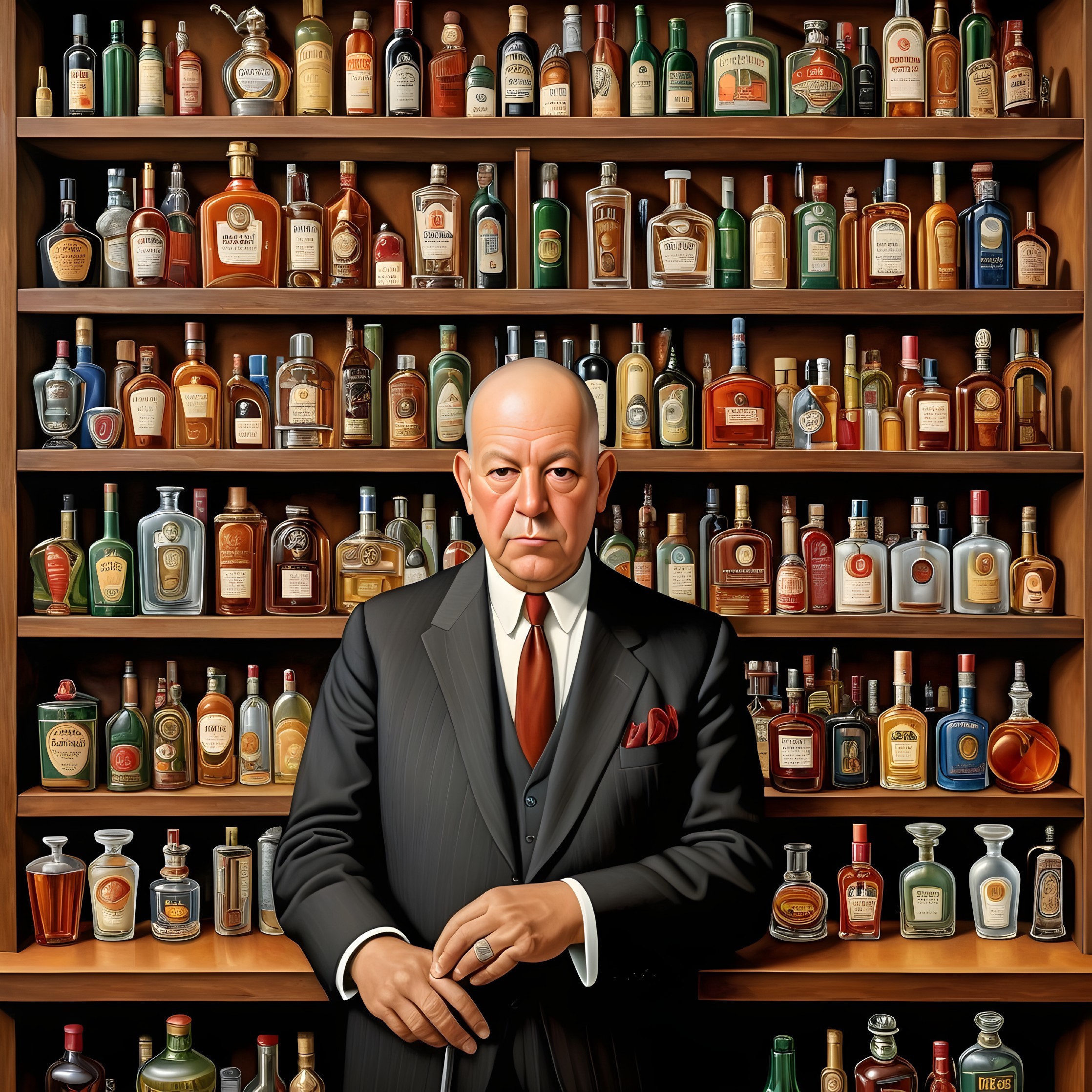 Man in Black Suit Among Extensive Liquor Collection