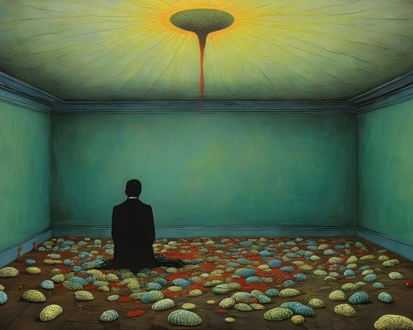 Surreal Room with Figure and Eerie Lighting