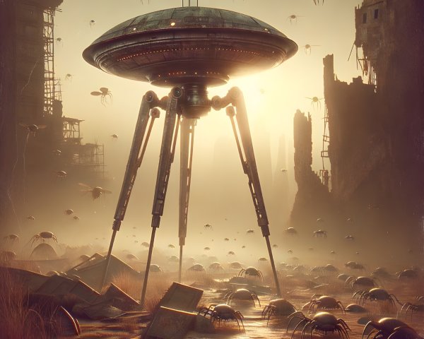 Surreal Post-Apocalyptic Landscape with Alien Machines