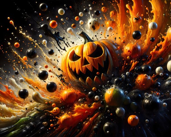 Halloween Artwork with Jack-o'-Lantern and Colorful Orbs