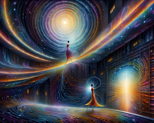 Cosmic Dance of Light and Color in Surreal Setting