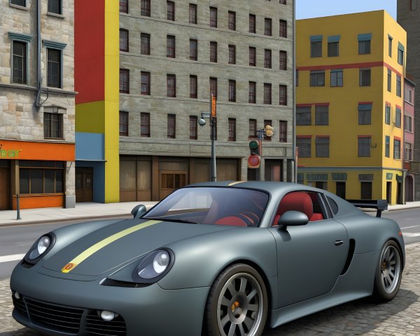 Modern Matte Gray Sports Car with Green Stripe