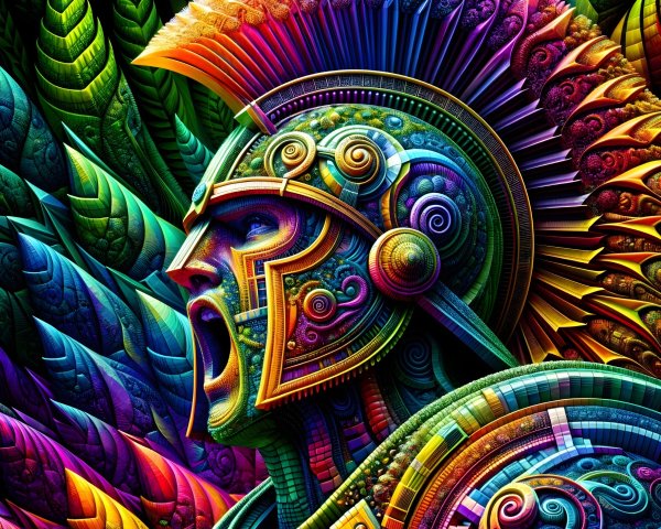 Vibrant Warrior in Detailed Armor with Plume Helmet