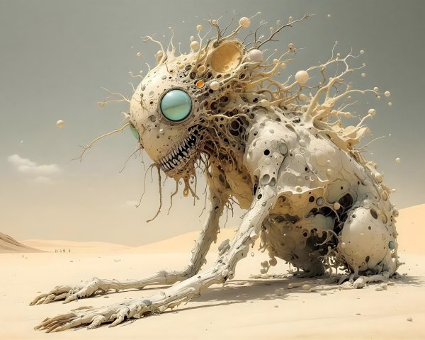 Desert Aetherbeast with Skeletal Features and Blue Eyes