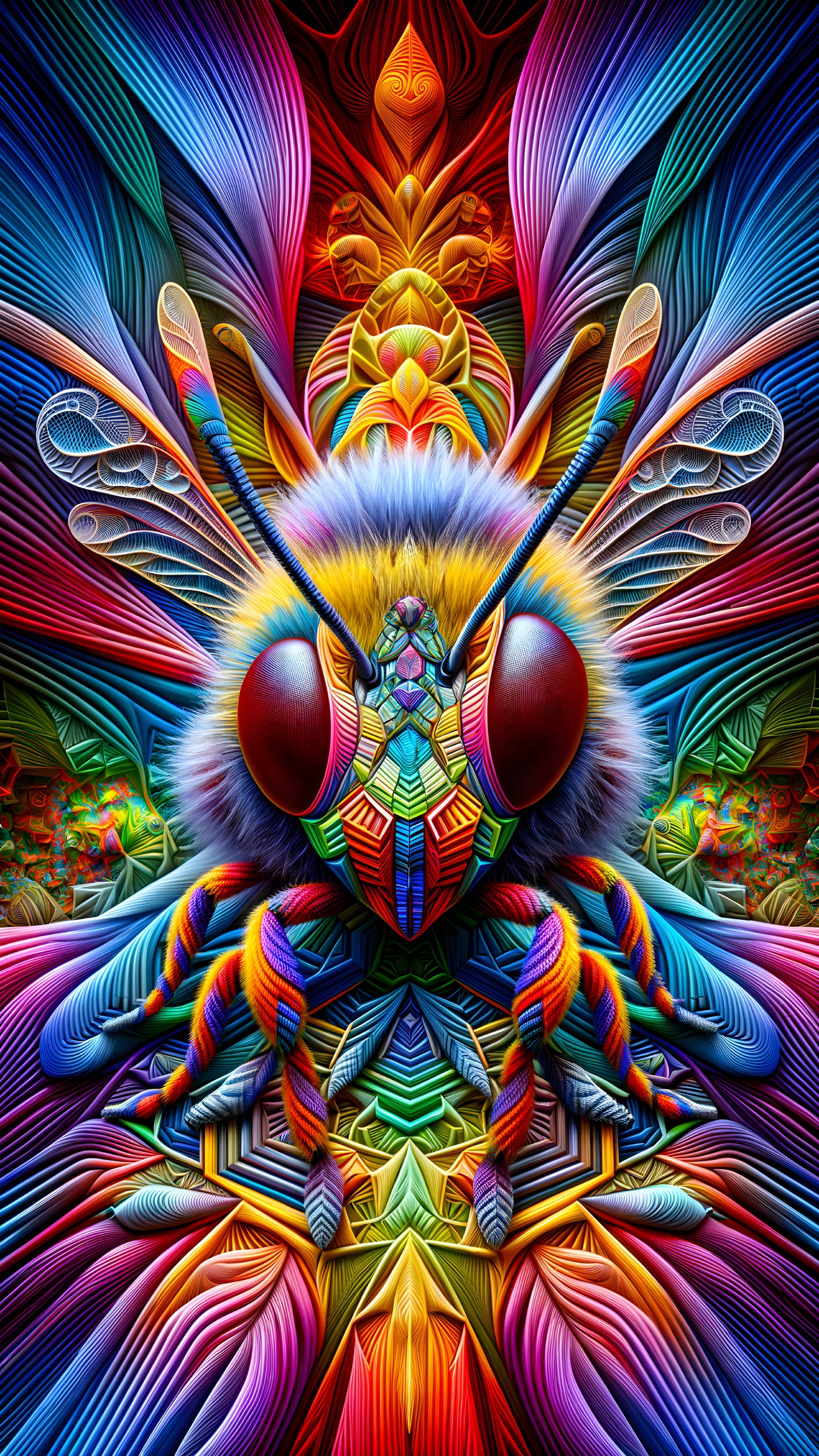 Colorful Intricate Bee Design with Psychedelic Patterns