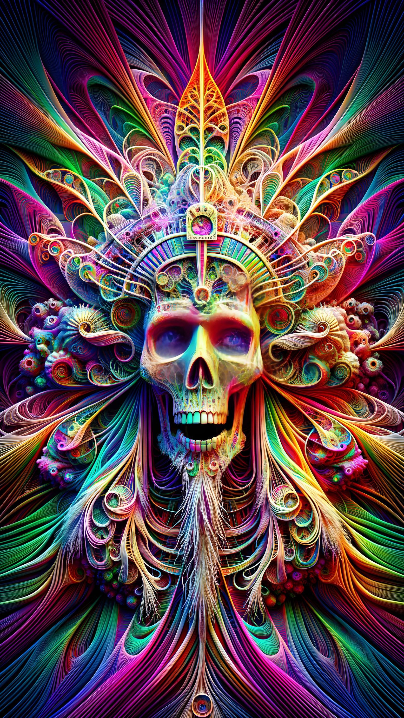 Surreal Digital Artwork of a Vividly Colored Skull