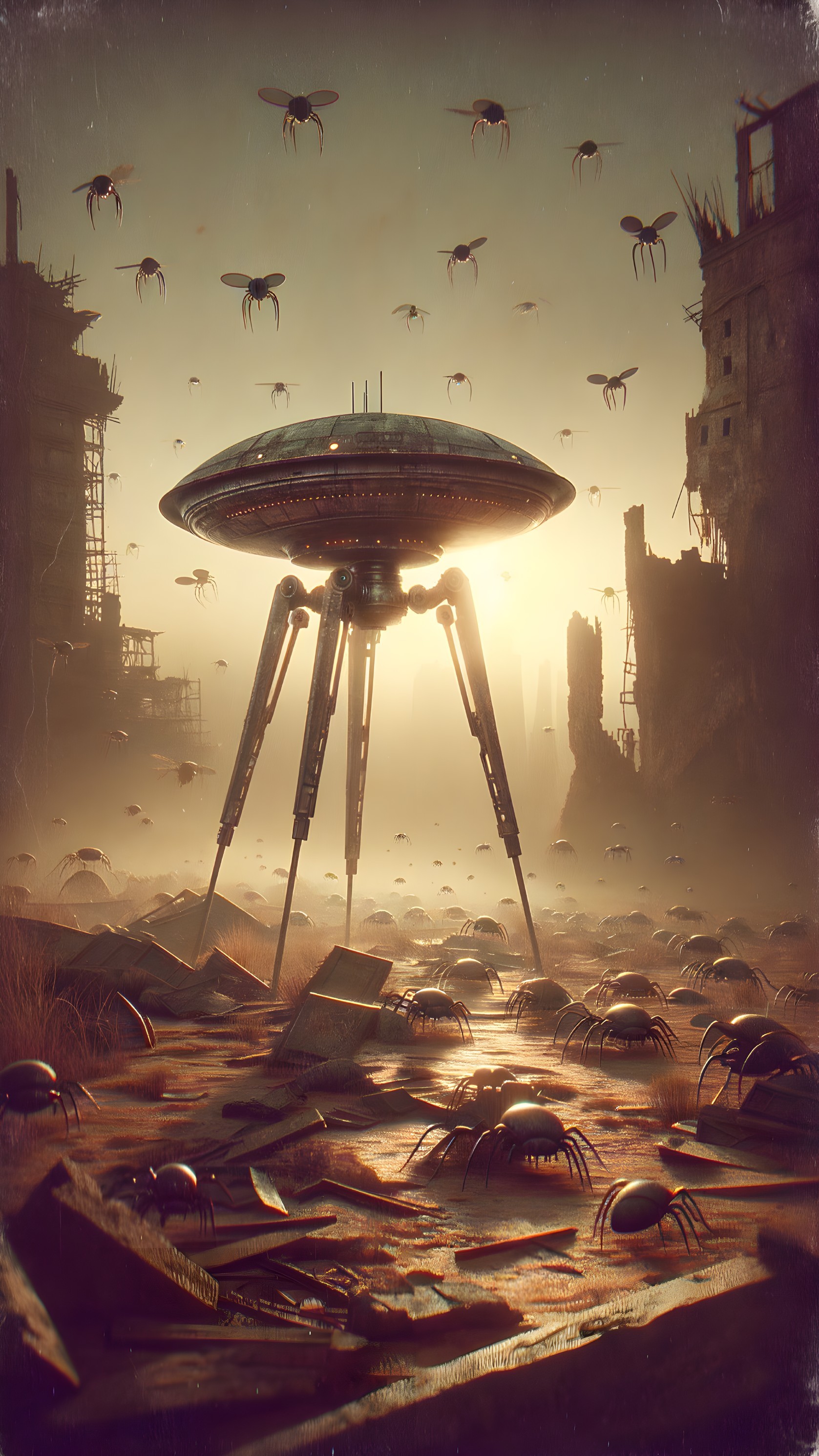 Surreal Post-Apocalyptic Landscape with Alien Machines