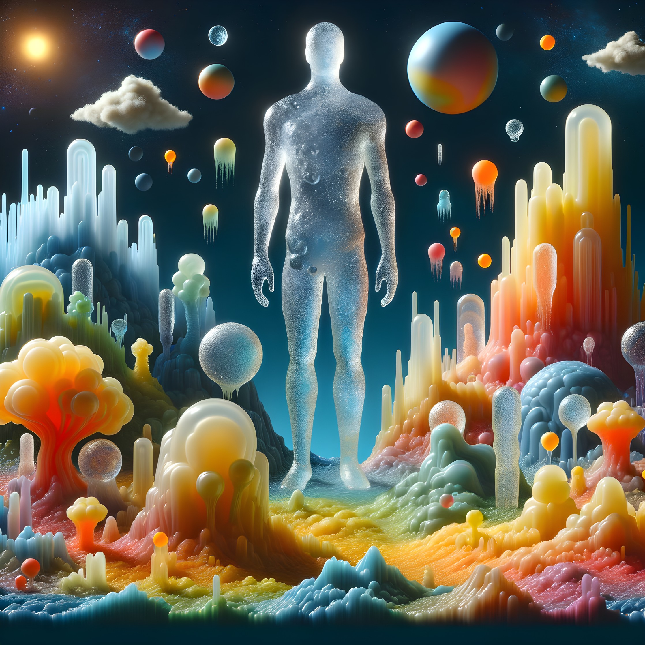 Surreal Landscape with Organic Formations and Spheres