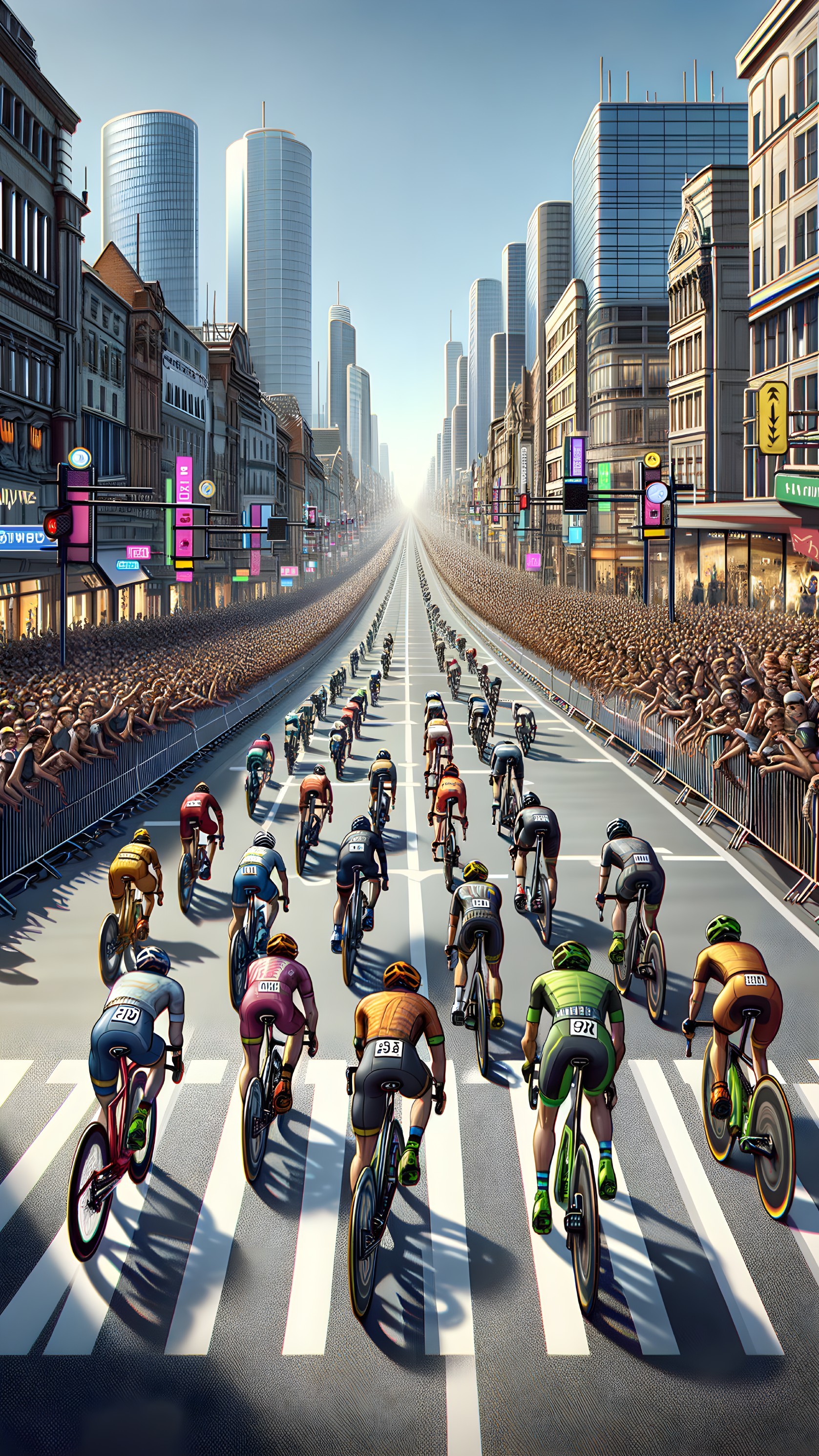 Vibrant Urban Bike Race with Cheering Crowds