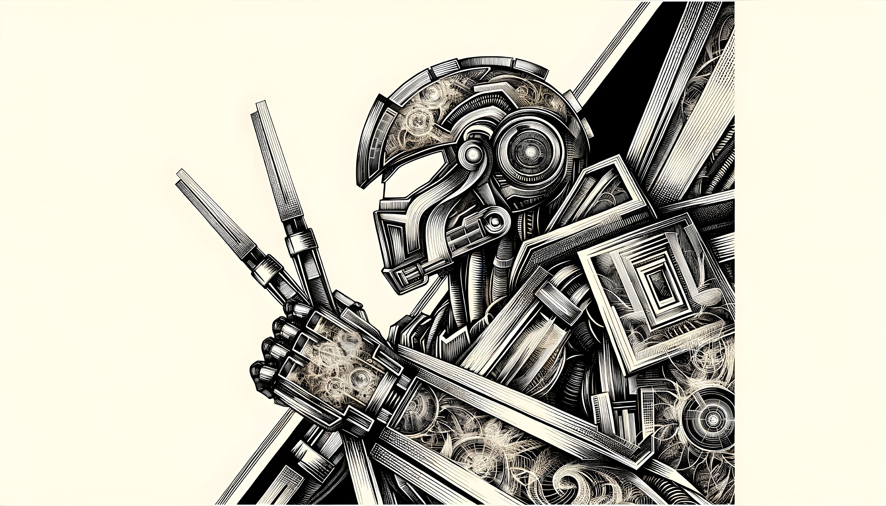 Futuristic robot warrior with intricate metallic armor