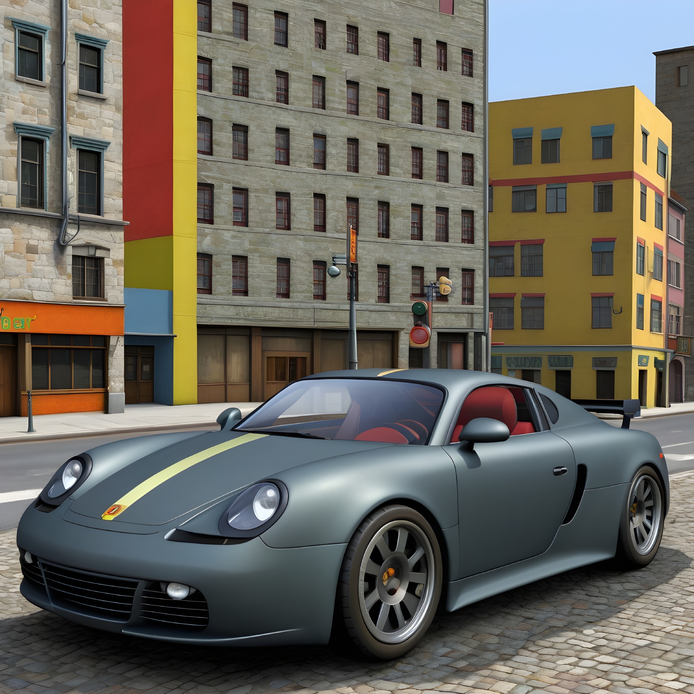 Modern Matte Gray Sports Car with Green Stripe