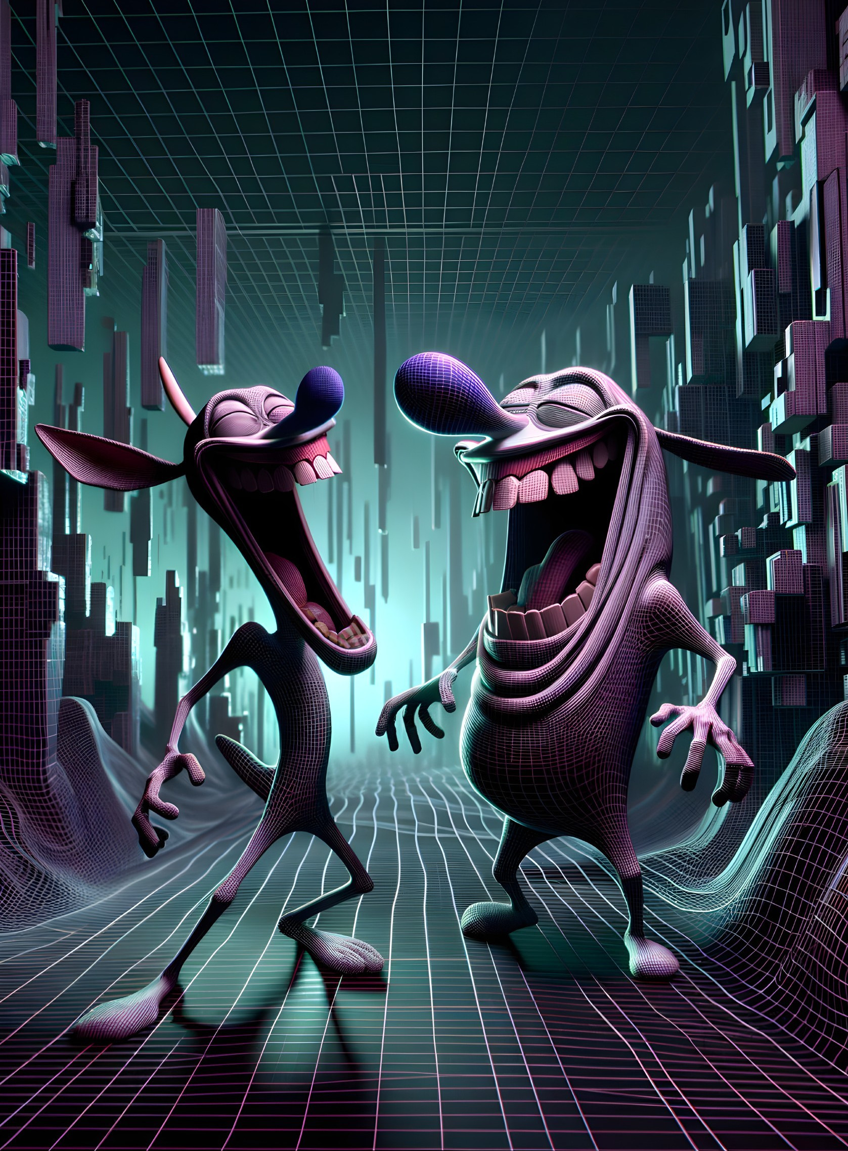 Whimsical Cartoon Characters in a Vibrant Scene