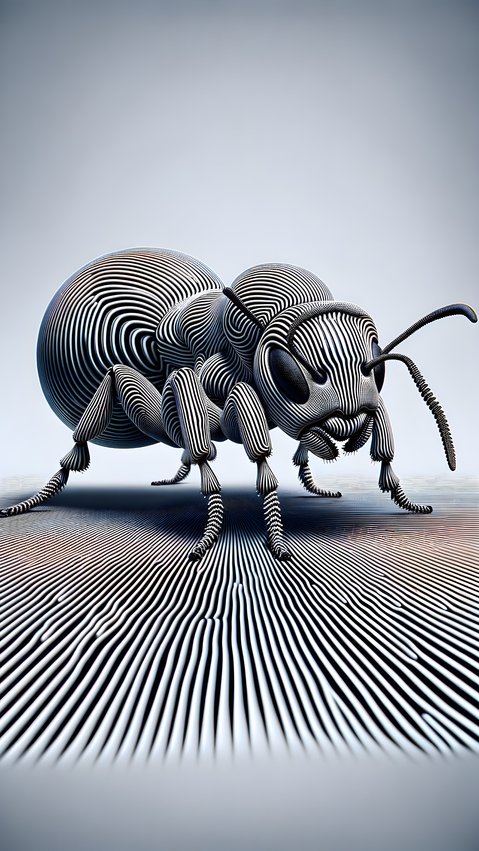 3D Stylized Ant with Black and White Striped Texture