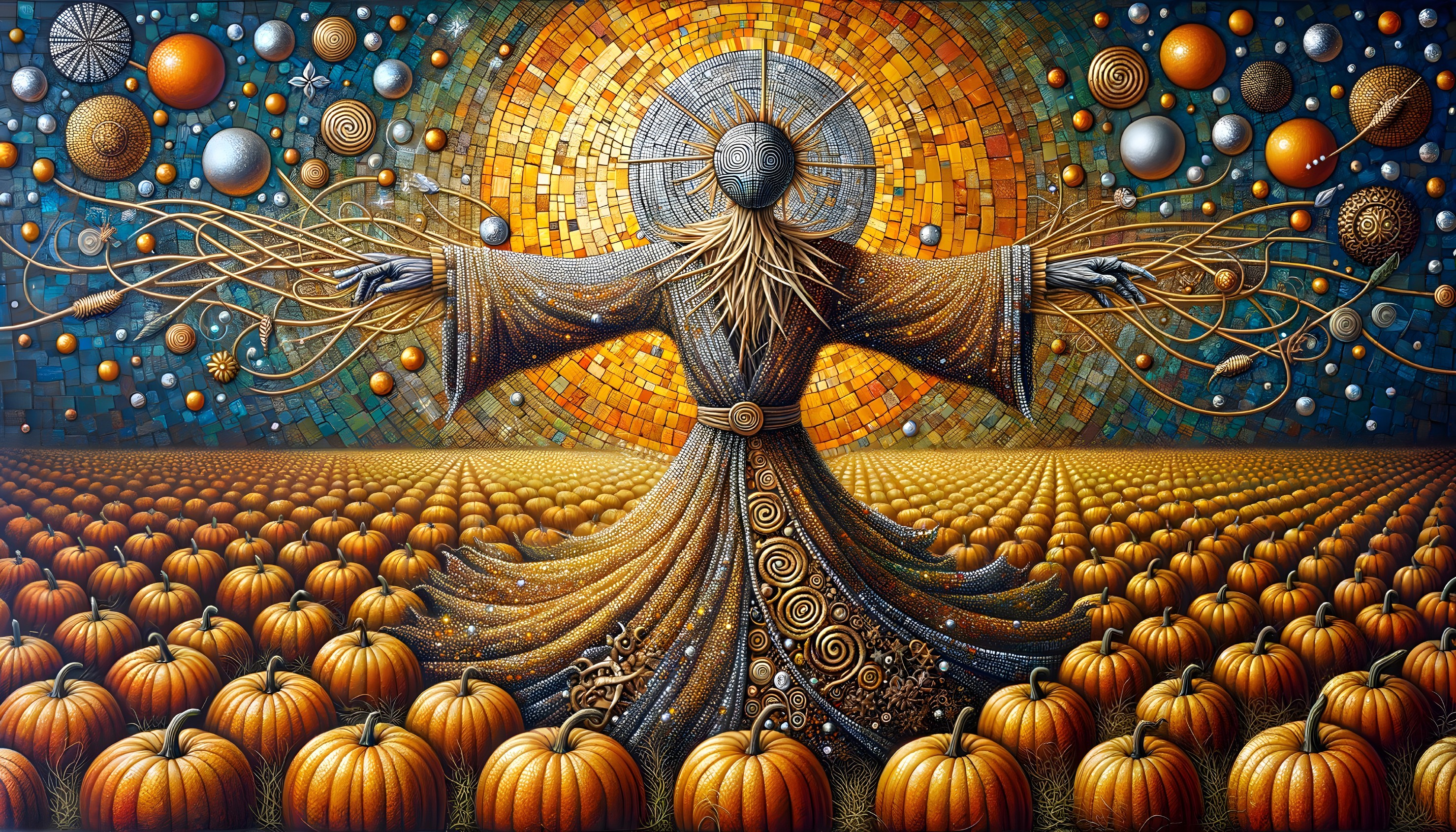 Mystical Figure in Flowing Robes Against Surreal Background