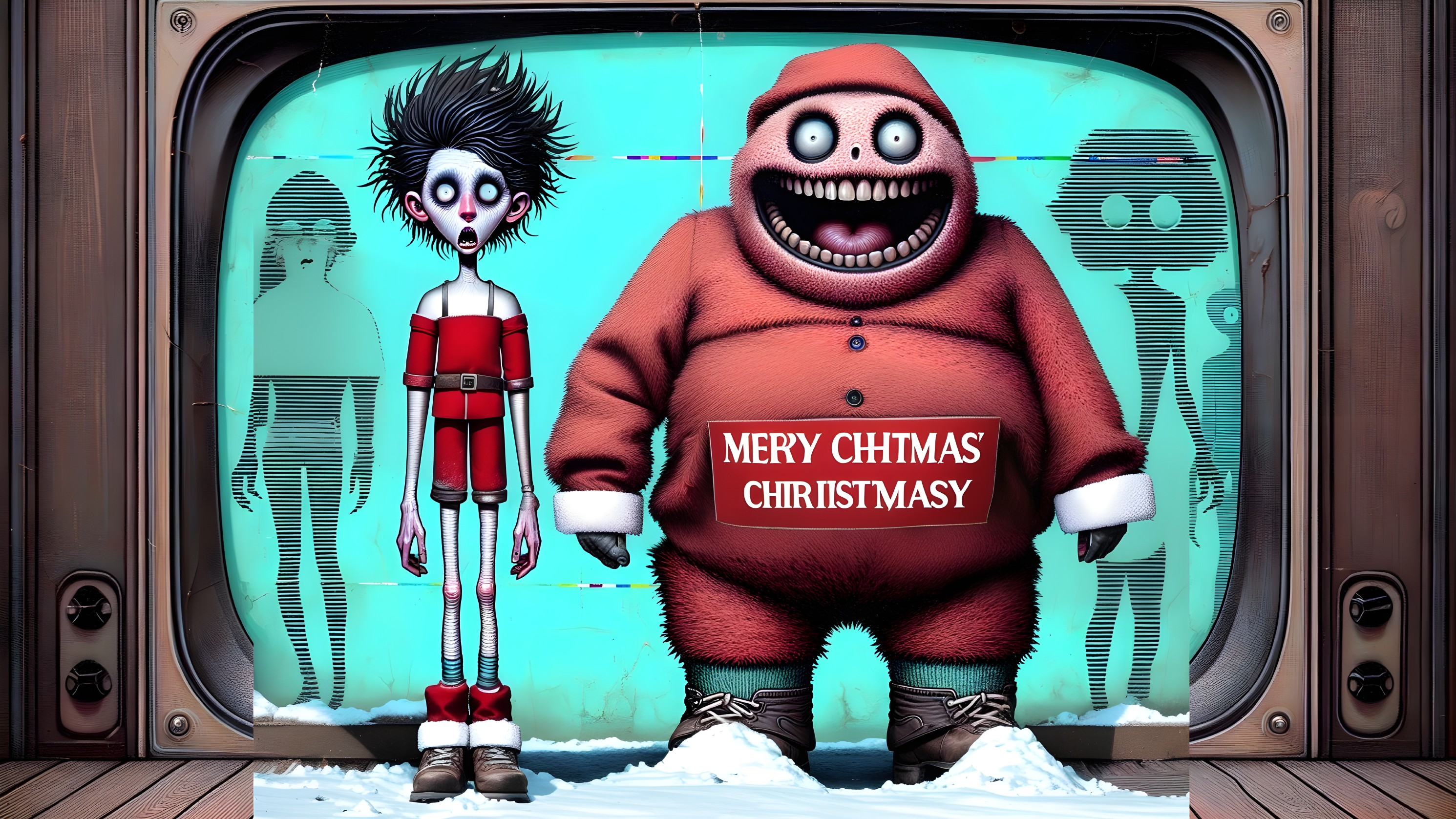 Vintage TV Scene with Nightmare Before Christmas Characters