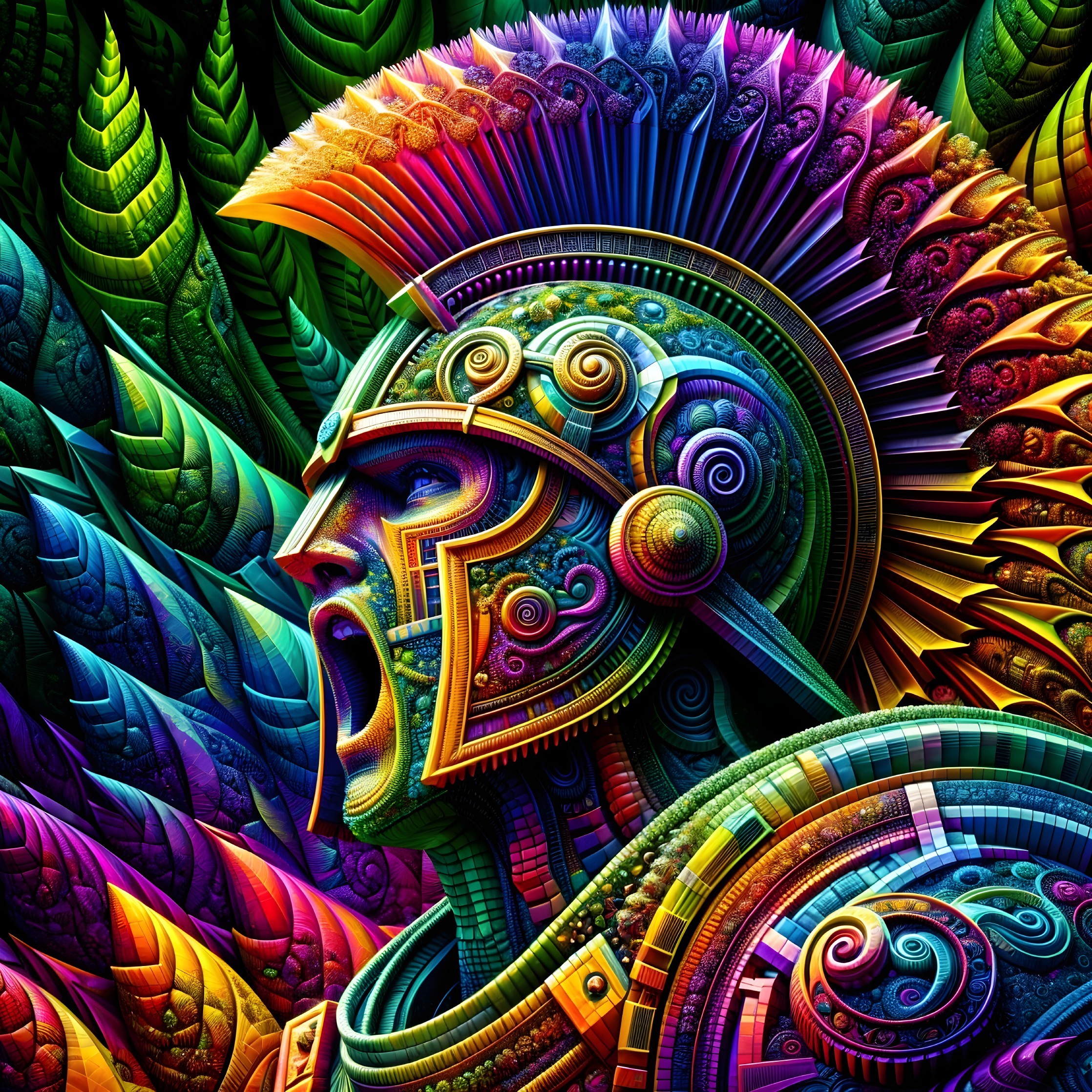 Vibrant Warrior in Detailed Armor with Plume Helmet