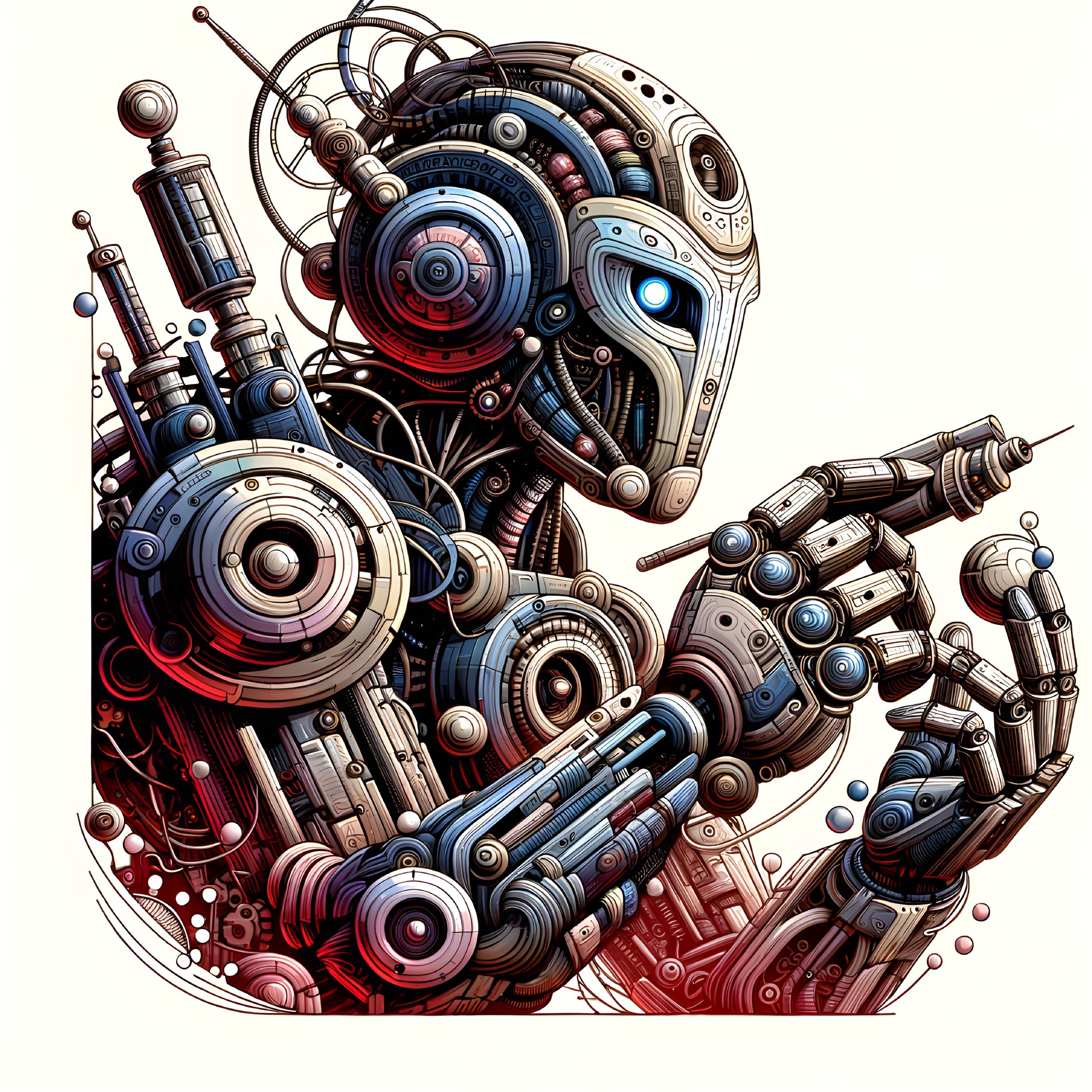 Futuristic robotic figure with steampunk design elements