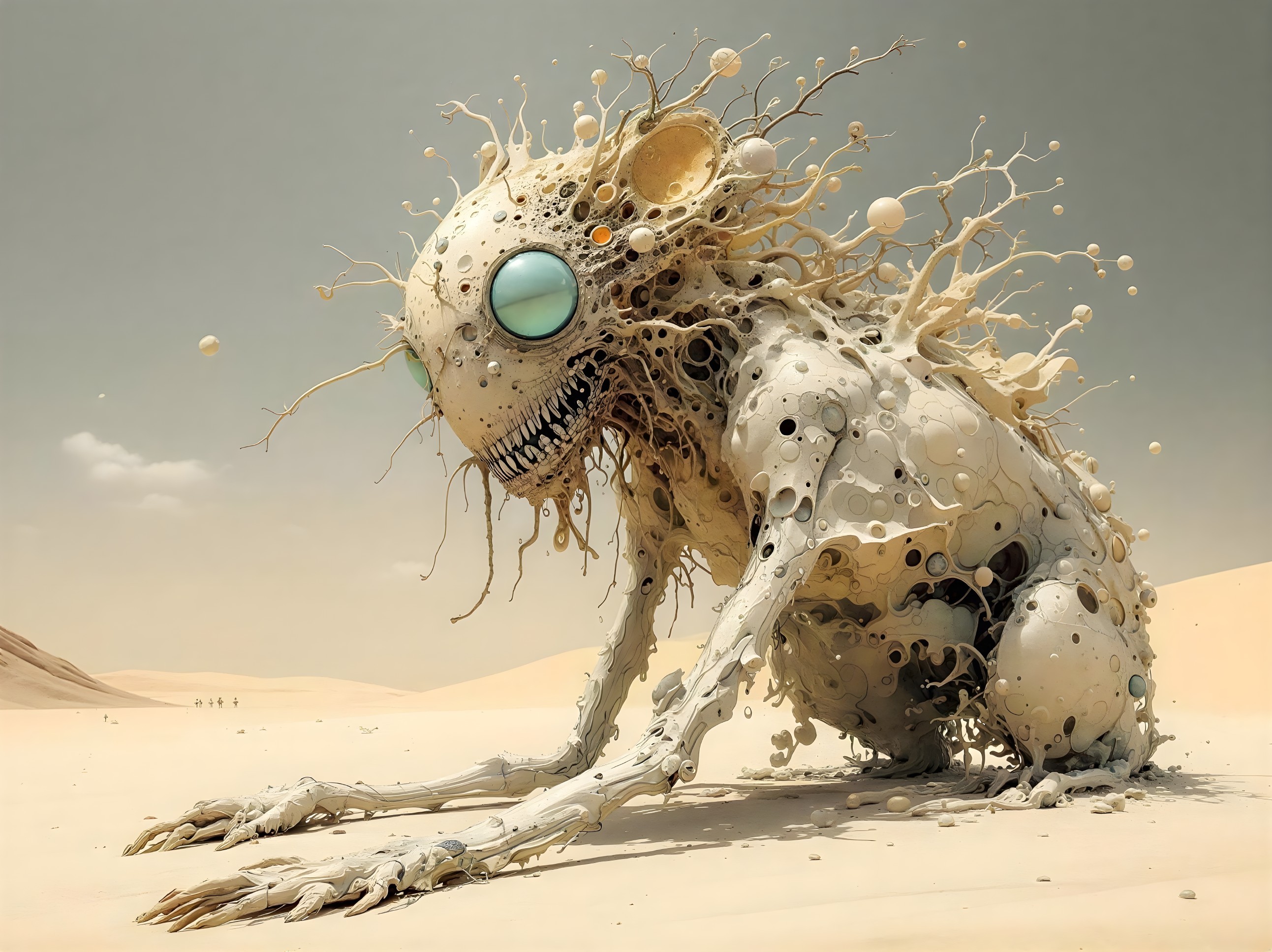 Desert Aetherbeast with Skeletal Features and Blue Eyes